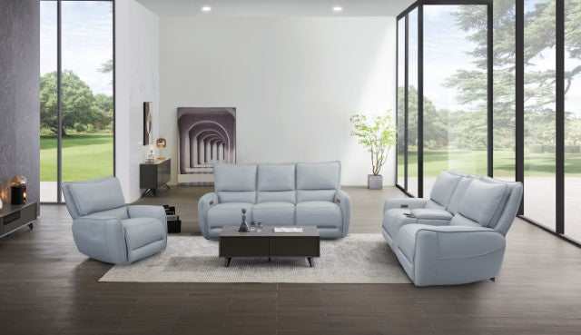 Phineas Pale Blue Top Grain Leather Match Power Loveseat