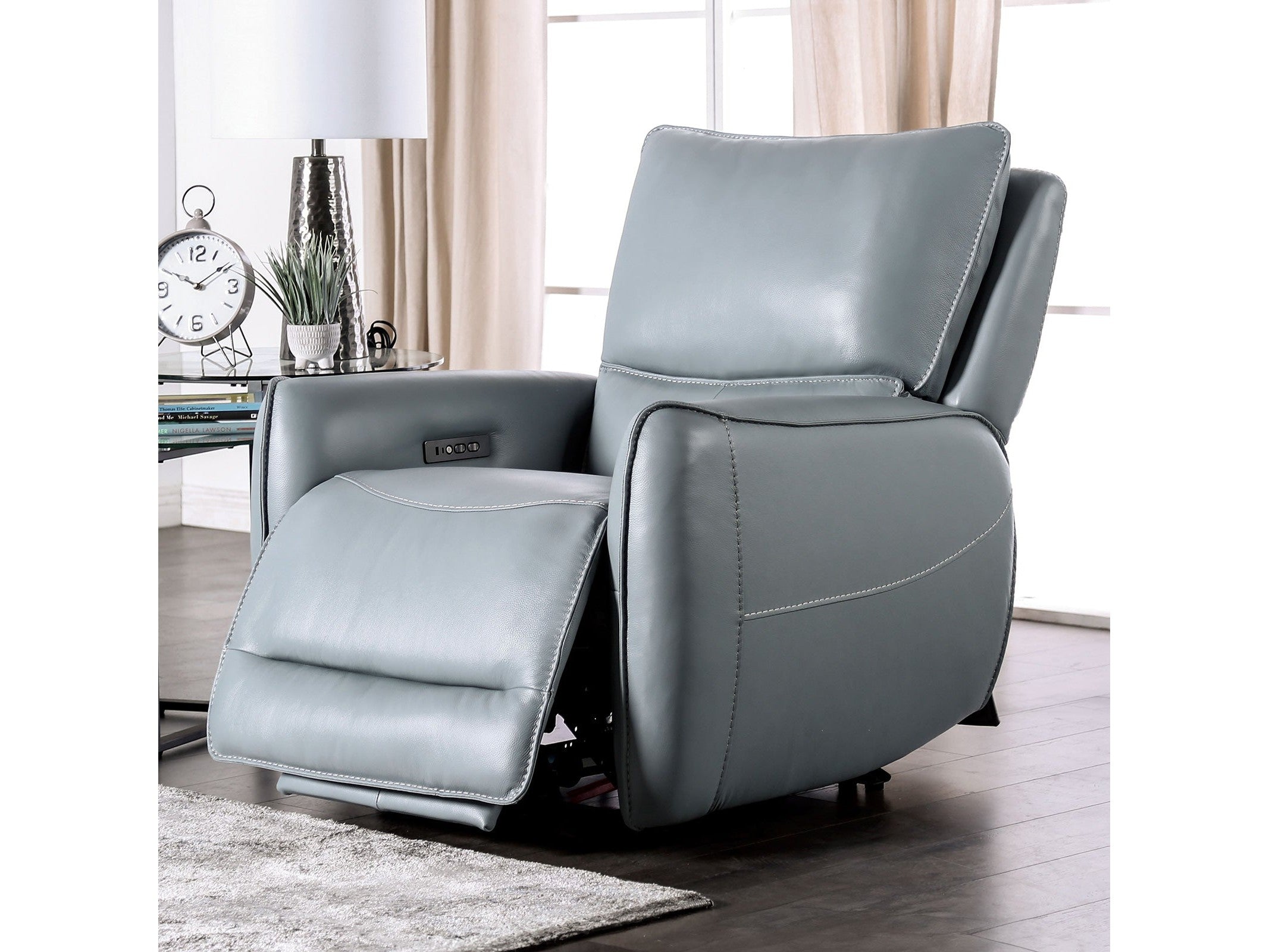 Phineas Pale Blue Top Grain Leather Match Power Recliner