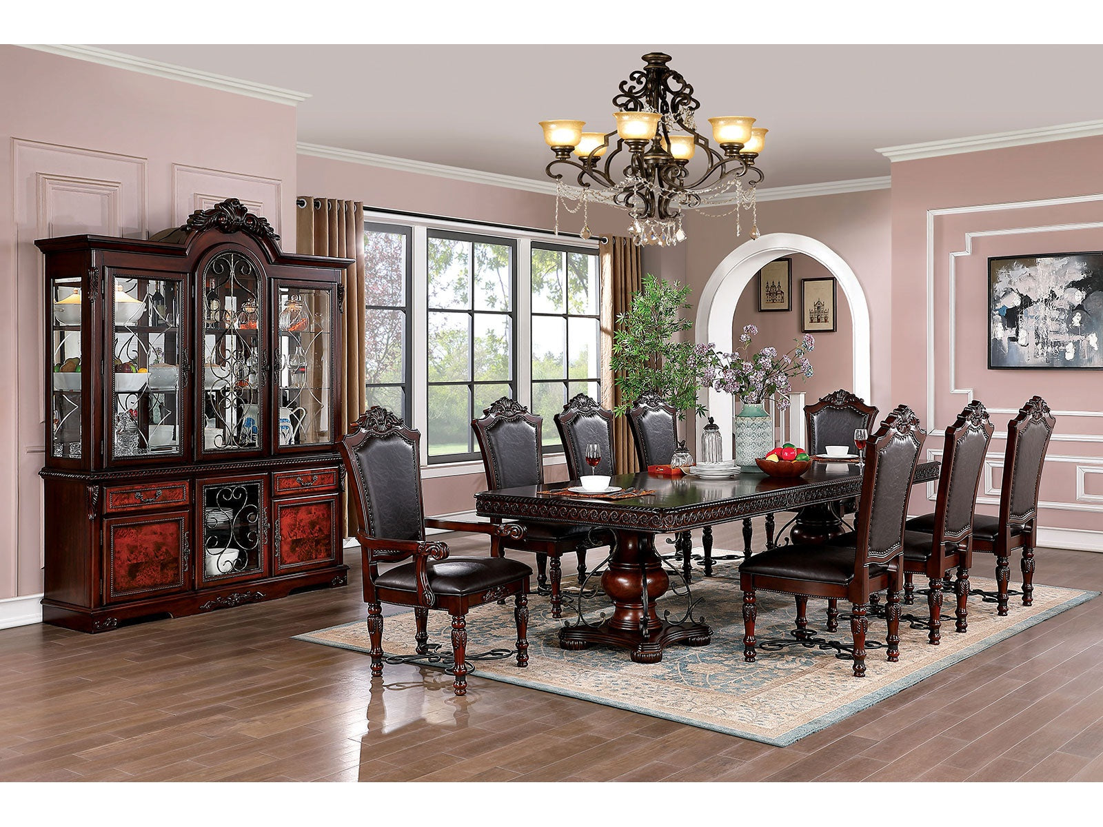 Picardy Brown Cherry/Black 9 Pc. Dining Room Set