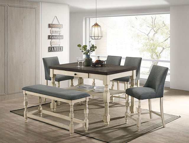 Plymouth Ivory/Dark Gray Counter Height Bench