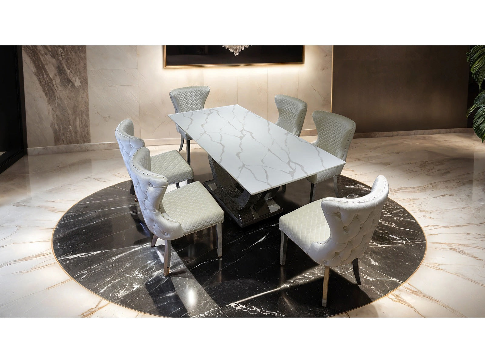 Portanova Chrome/White 7 Piece Dining Set