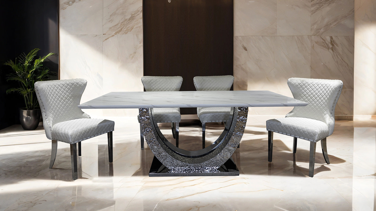 Portanova Chrome/White 7 Piece Dining Set