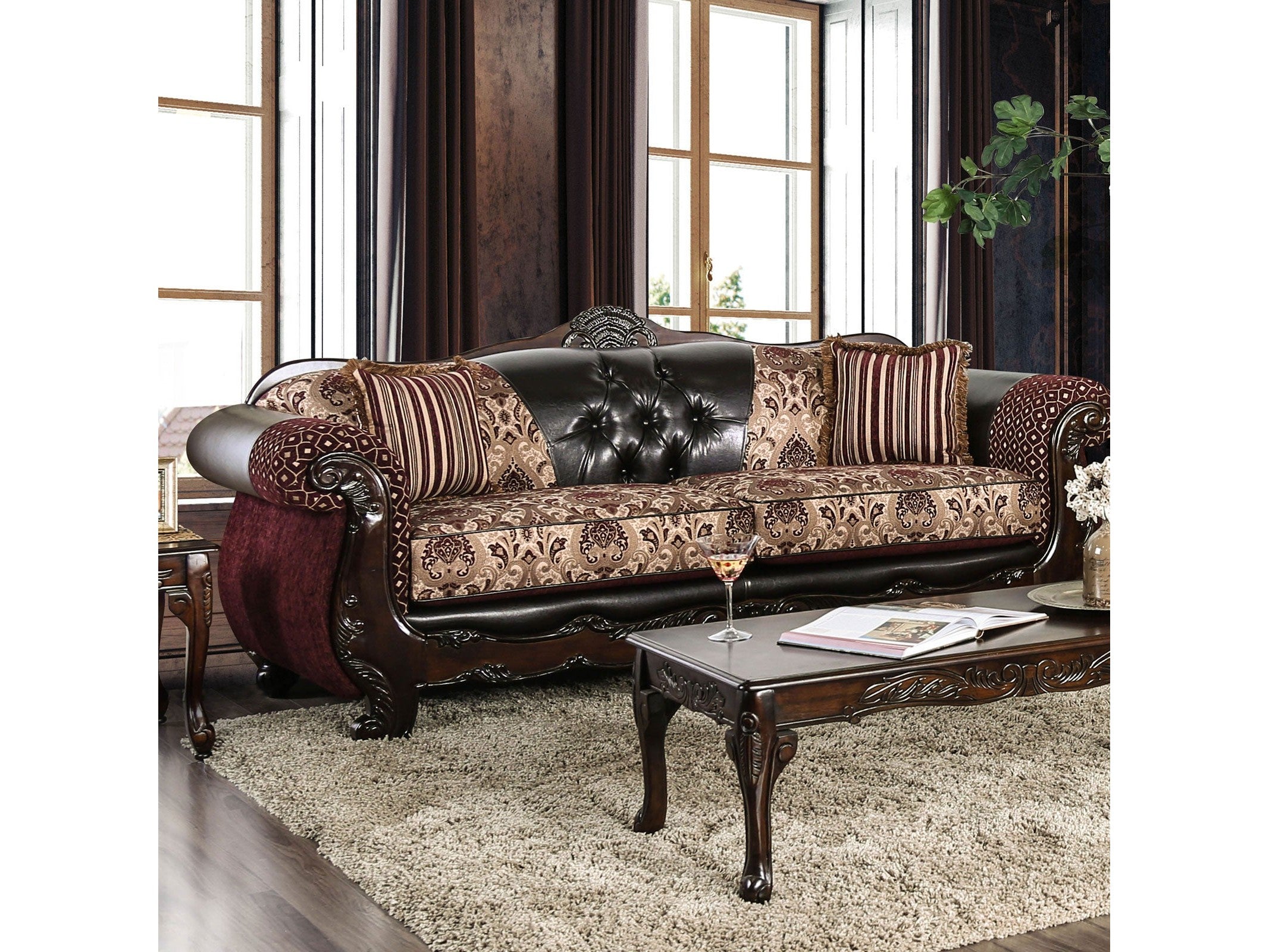 Quirino Burgundy/Dark Brown Sofa