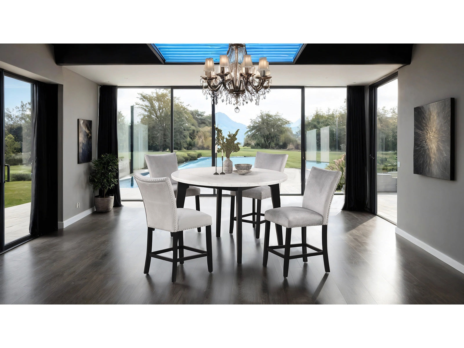 Sabro Black/White Round Counter Height Set