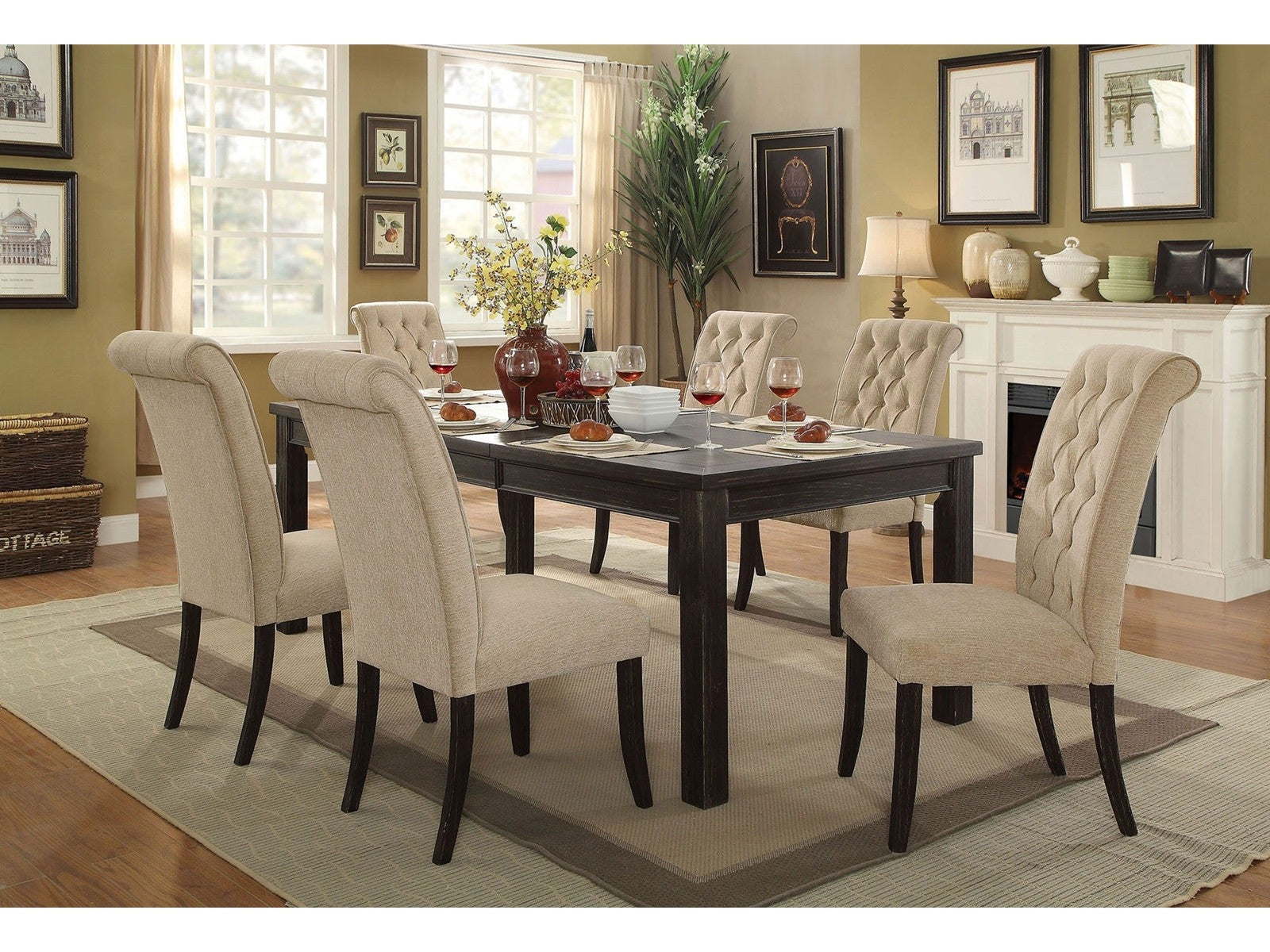 Sania Antique Black/Beige 7 Pc. Dining Room Set