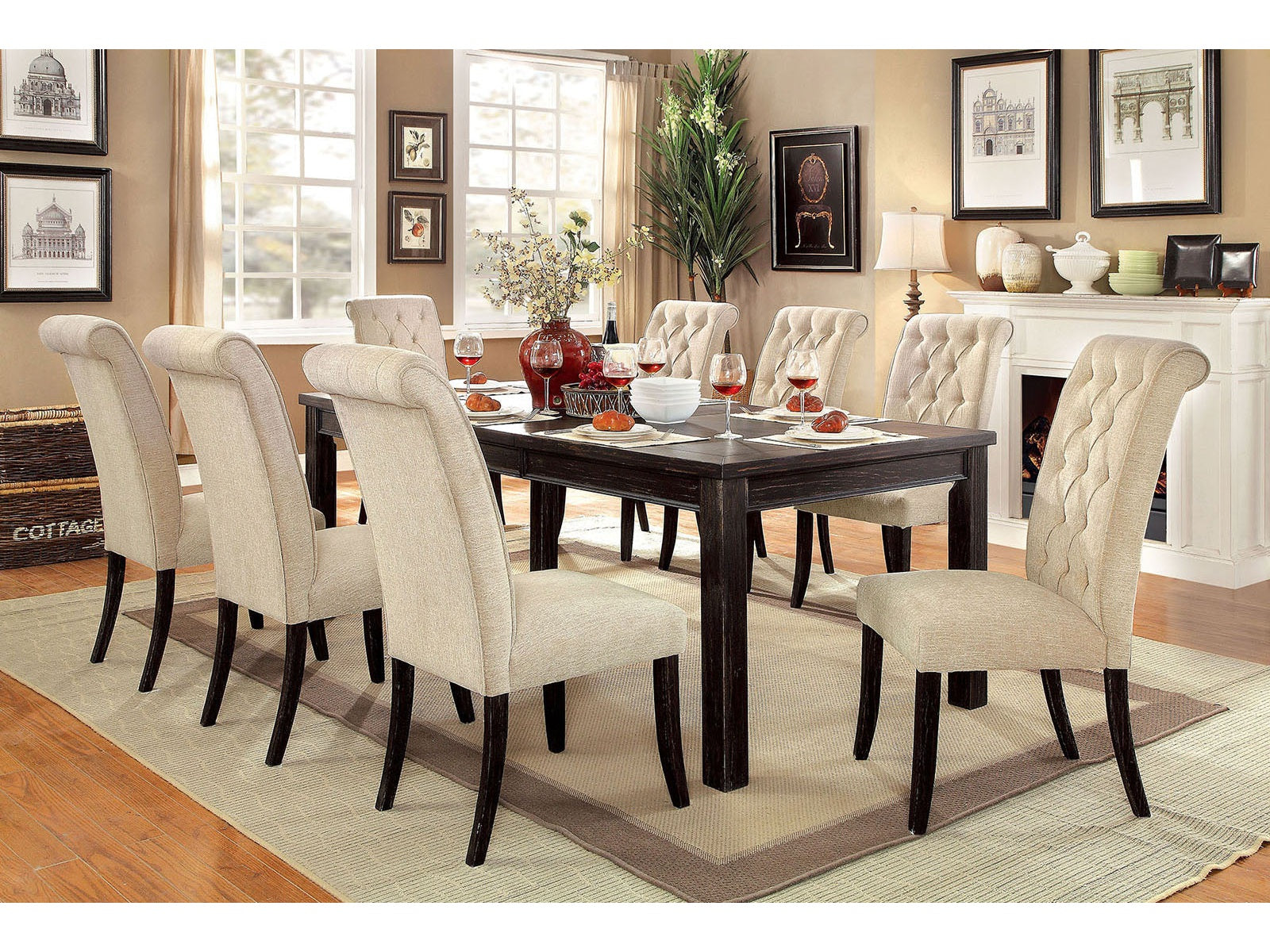 Sania Antique Black/Beige 9 Pc. Dining Room Set