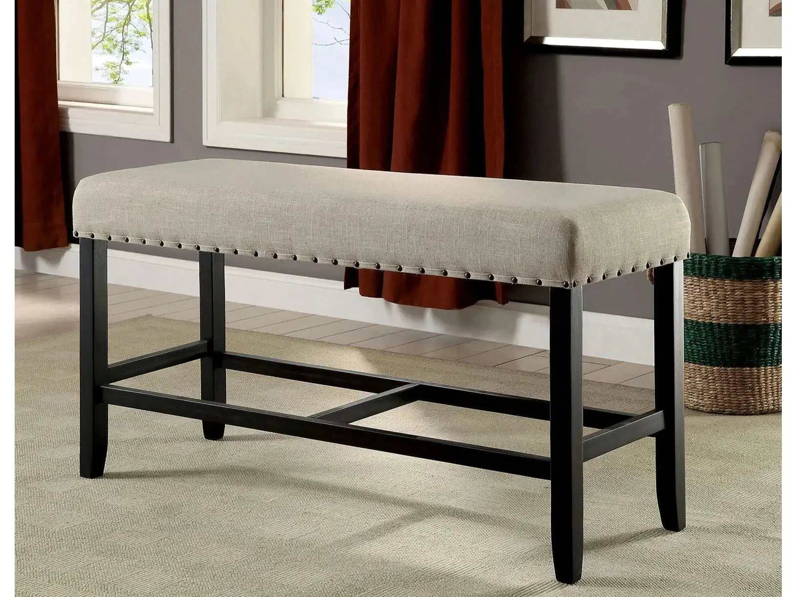 Sania Antique Black & Beige Counter Height Bench
