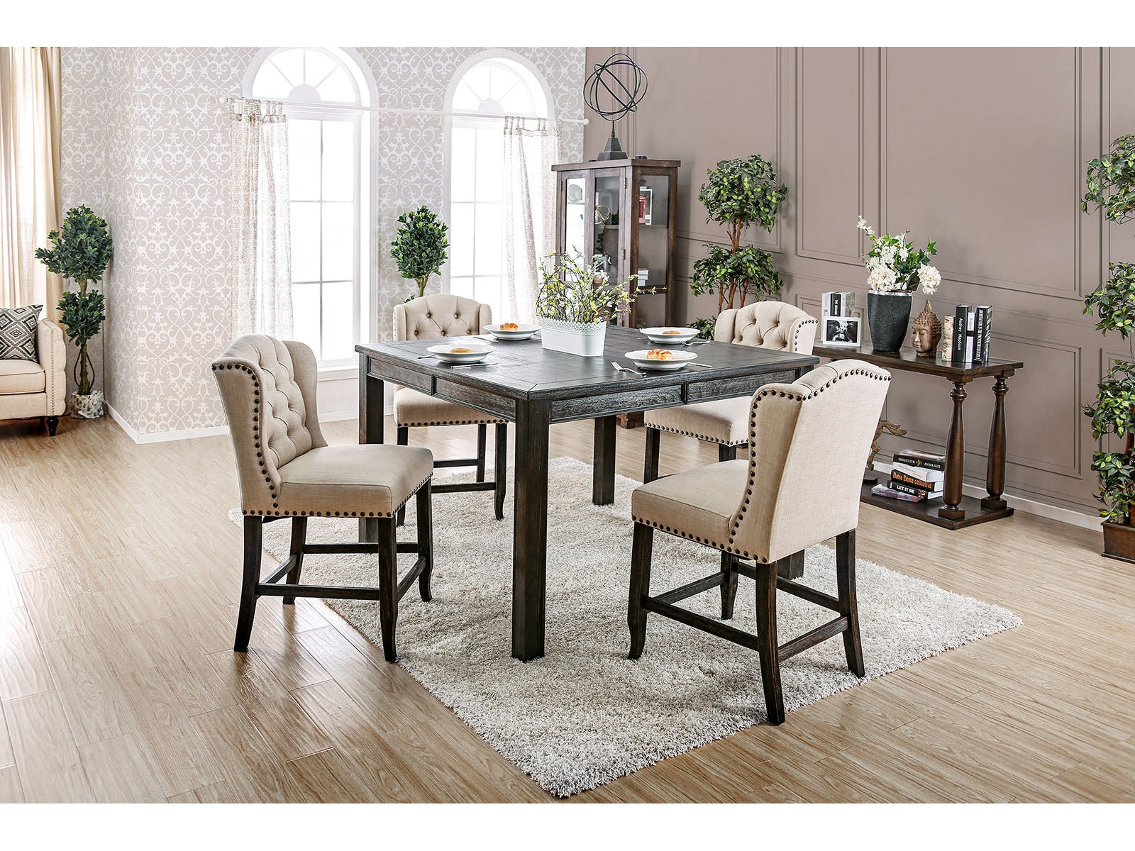 Sania Antique Black/Ivory 7 Pc. Counter Height Table Set