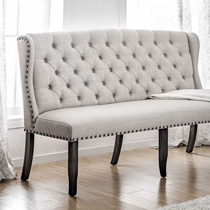 Sania I Antique Black & Beige Dining Bench / 3 Seater
