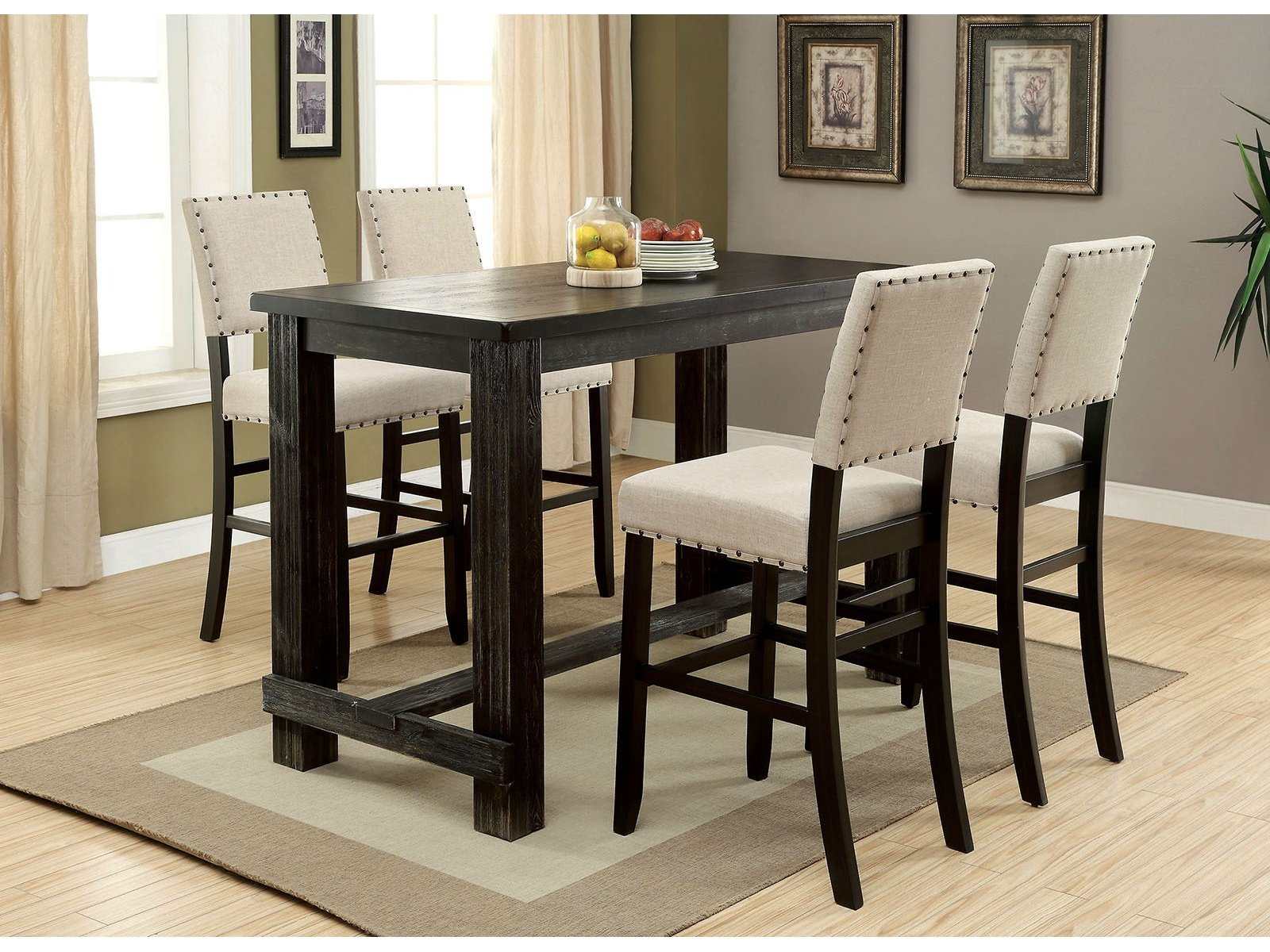 Sania II Antique Black & Ivory 5pc Dining Room Set