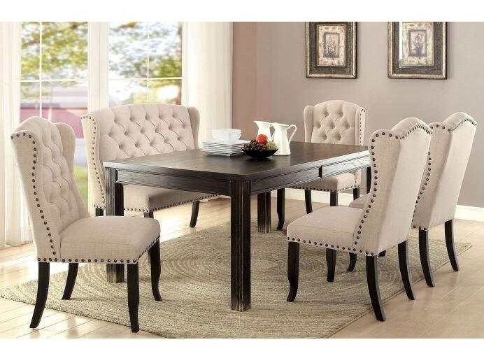 Sania III Black & Beige 6pc Dining Room Set w/ Bench