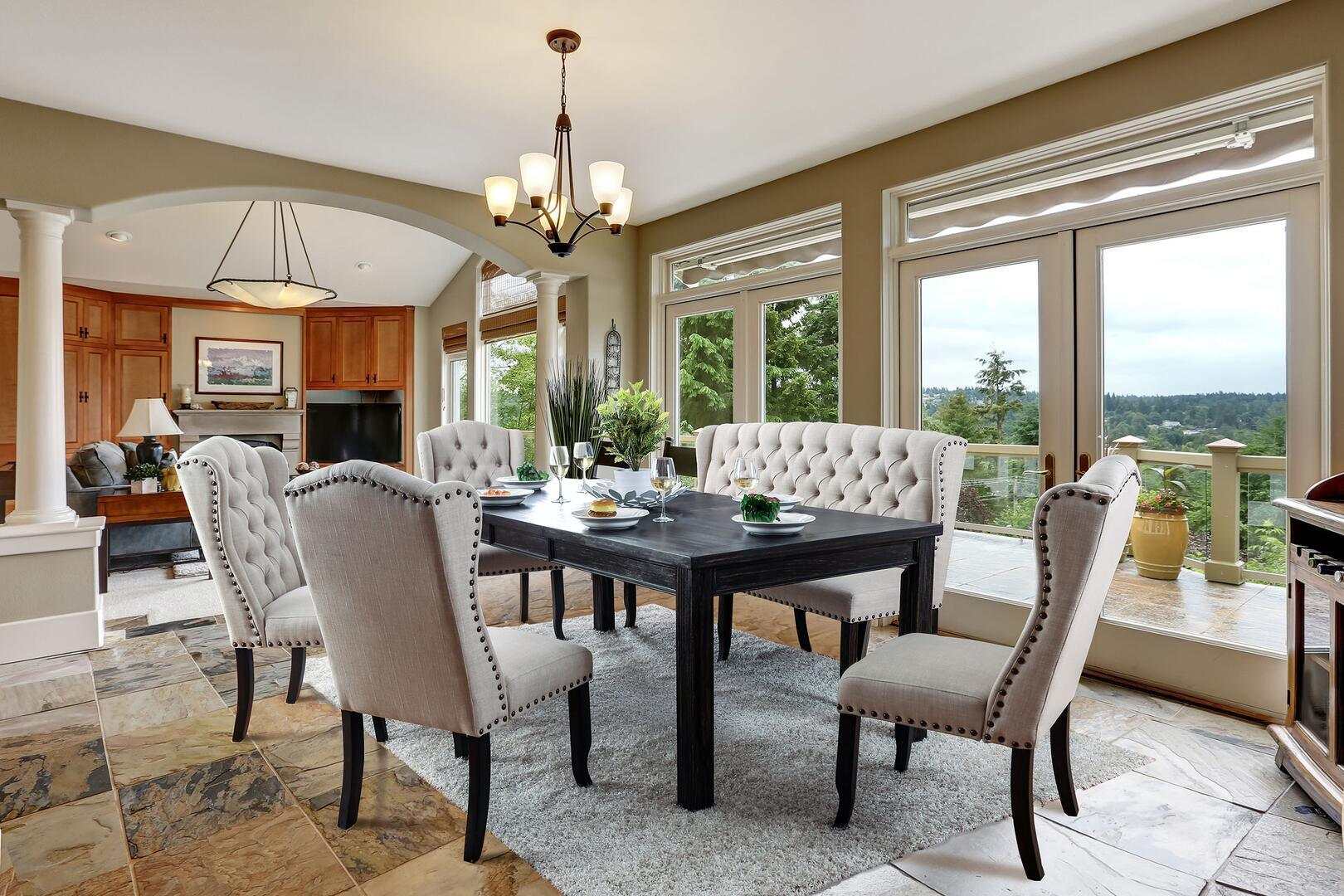 Sania III Black & Beige Dining Room Set / 7pc