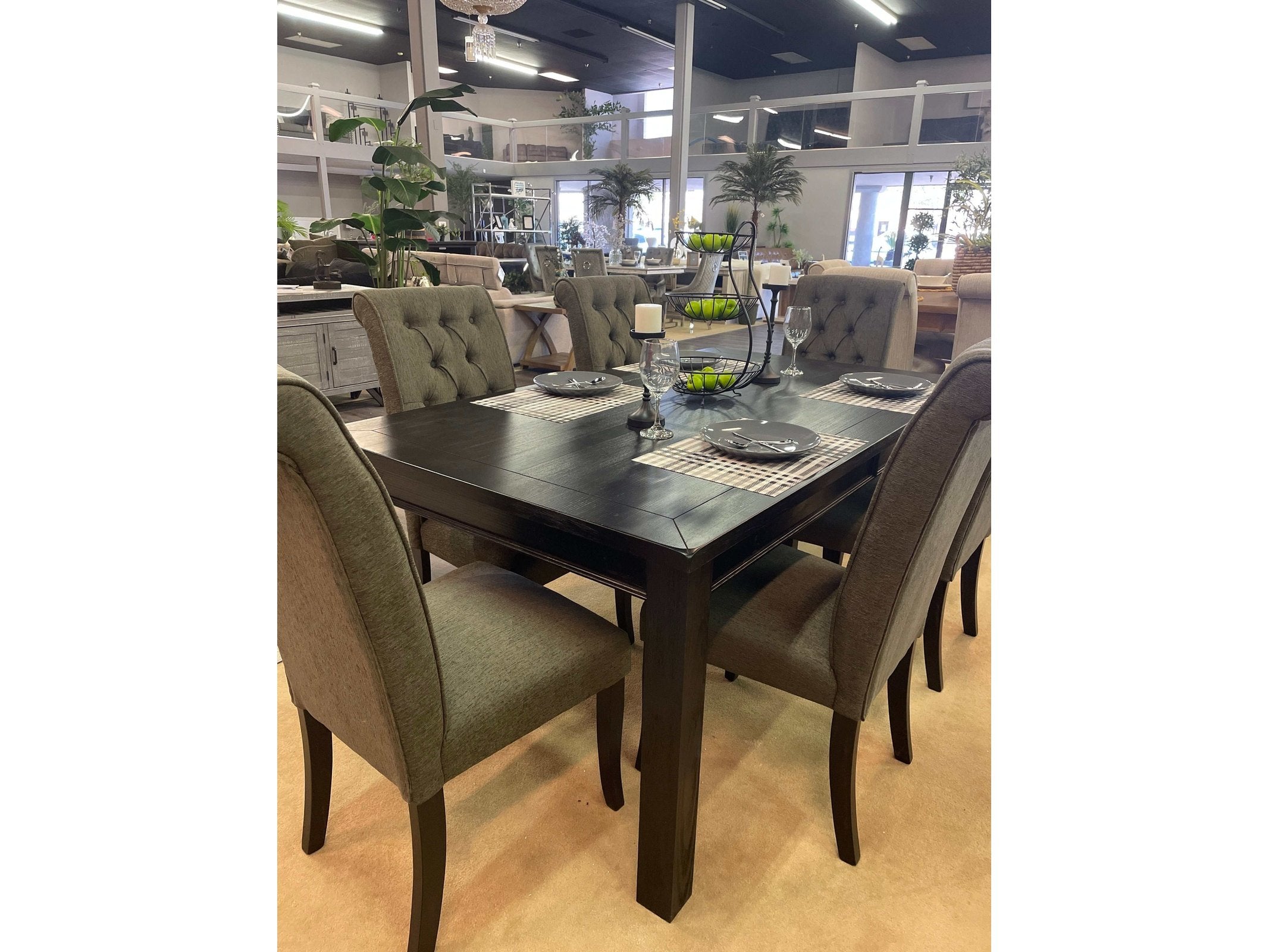 Sania III Black & Gray Dining Room Set / 7pc