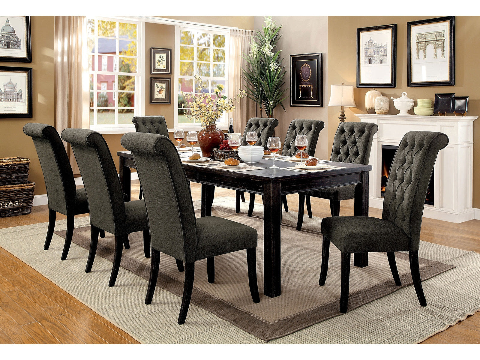 Sania III Gray/Antique Black Dining Set