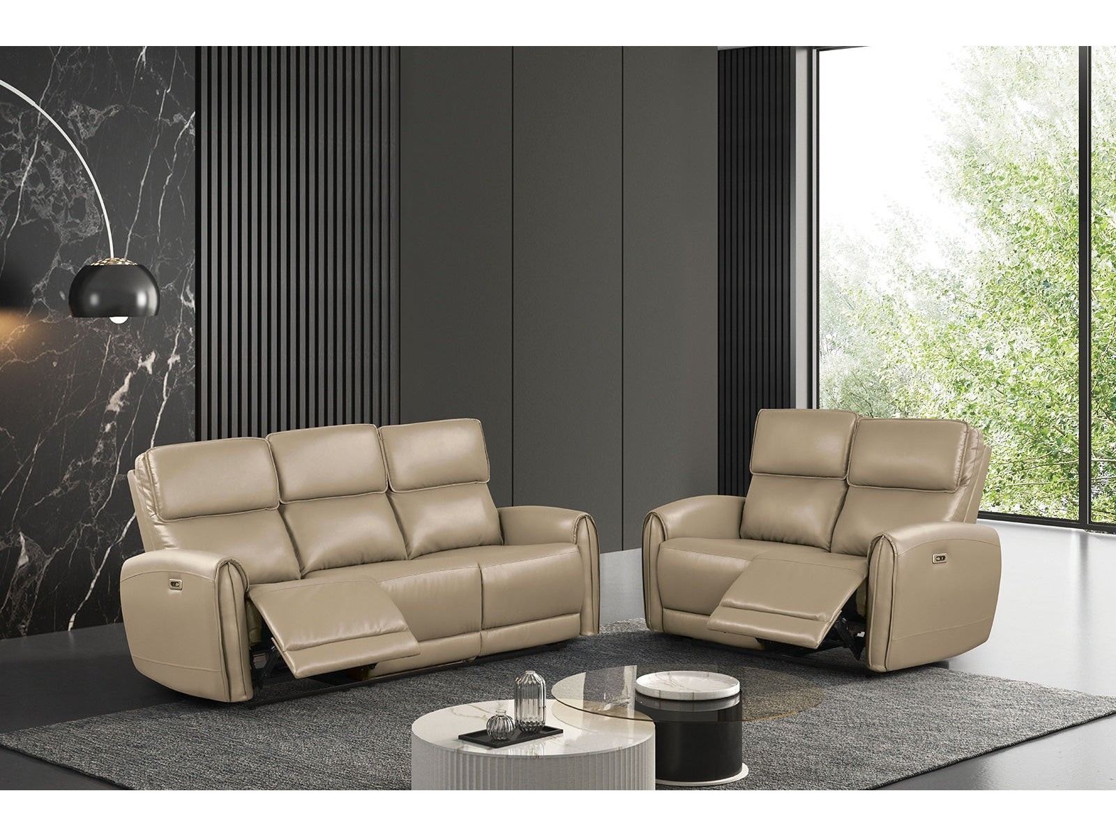 Schlieren Beige Leatherette Reclining Living Room Set