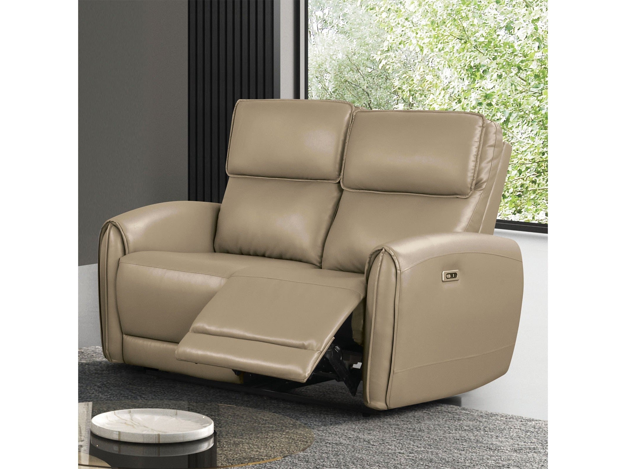 Schlieren Beige Leatherette Reclining Loveseat