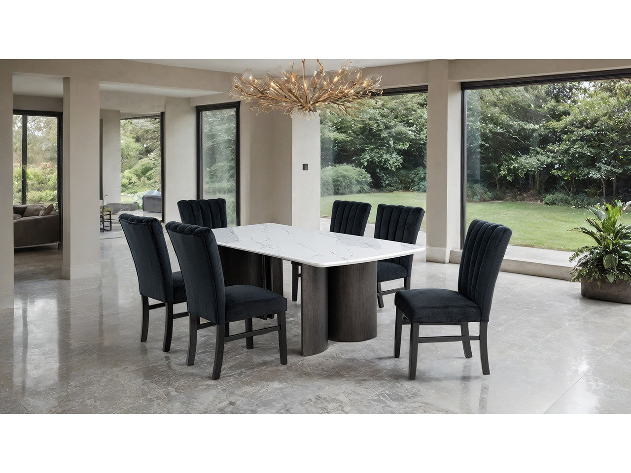 Selsey White 7 Pc. Dining Table Set w/ Black Chair