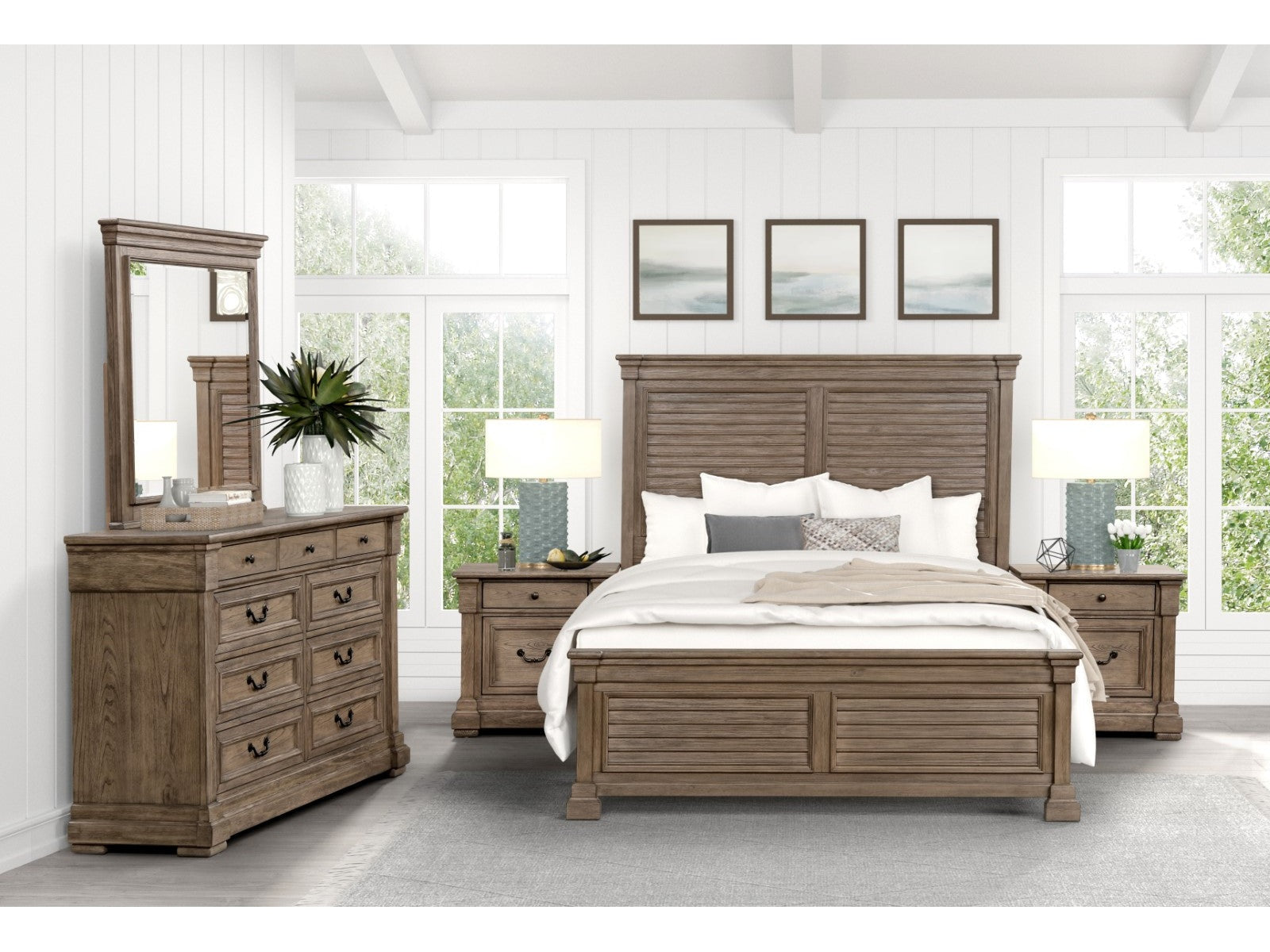 Sheringham Brown Queen 5 Piece Bedroom Set w/2 Nightstands