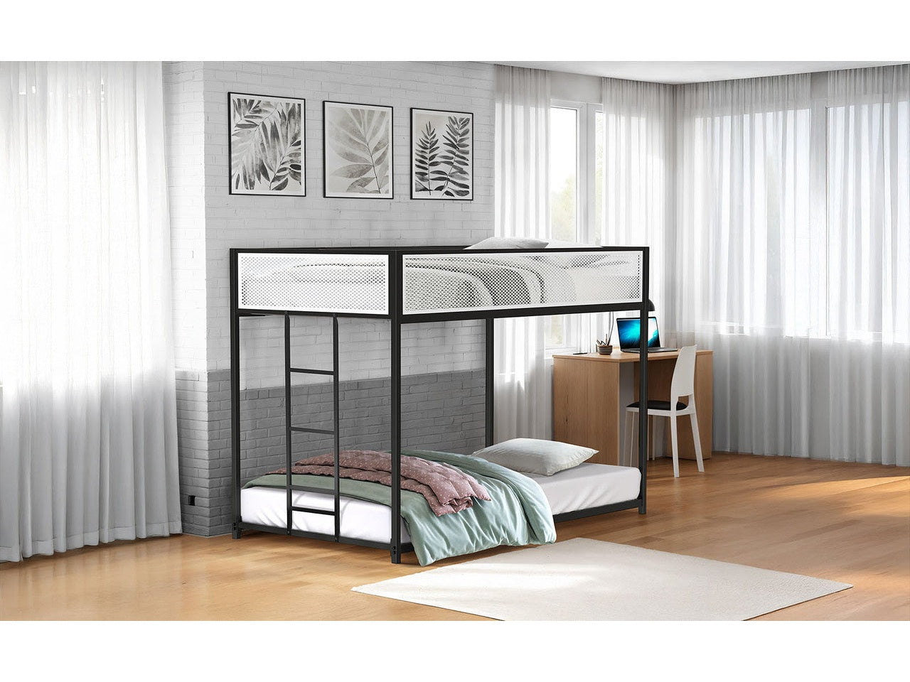 Southall Matte Black/Matte White Twin/Twin Metal Bunk Bed