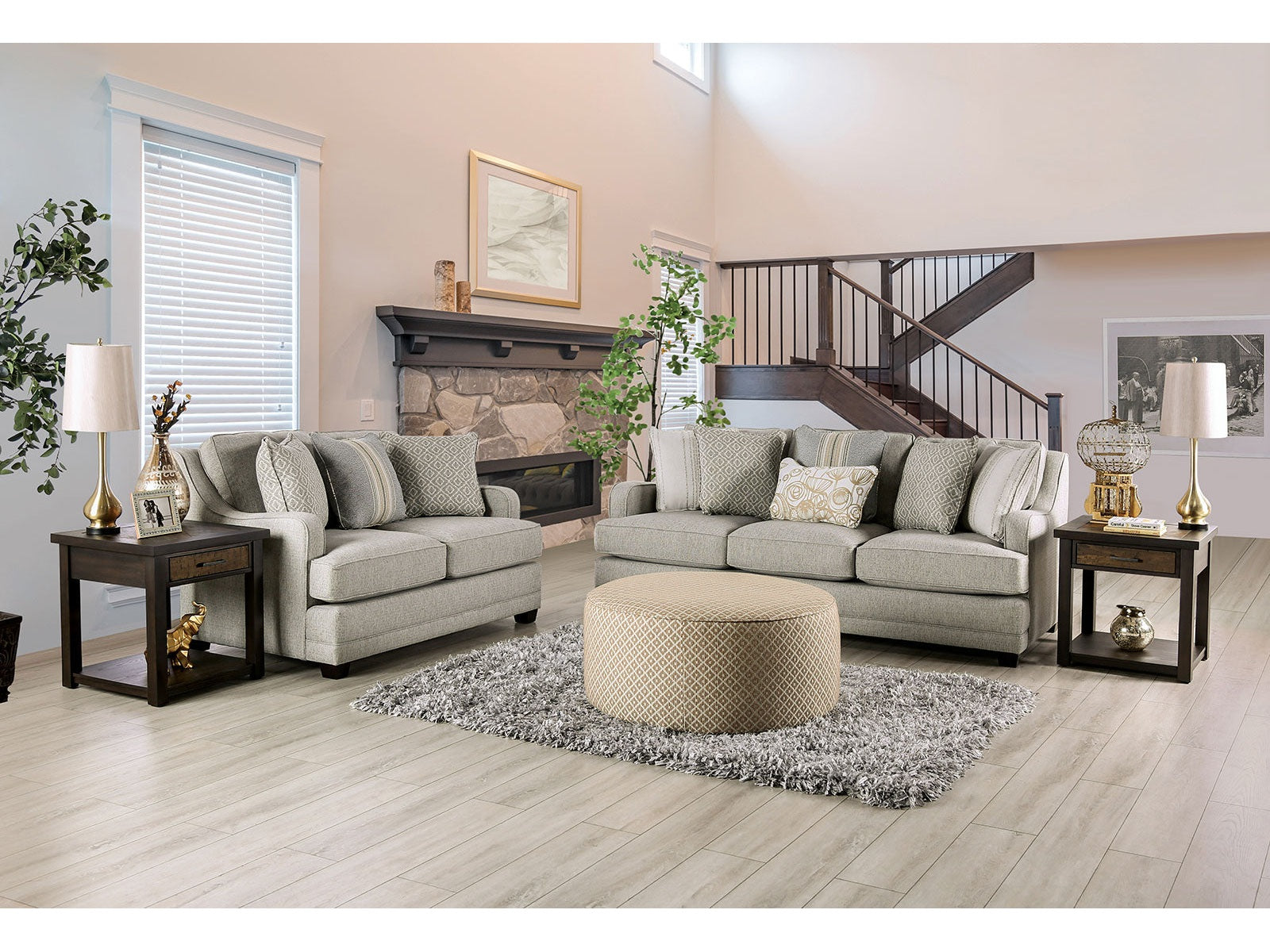 Stephney Gray/Gold Sofa & Loveseat