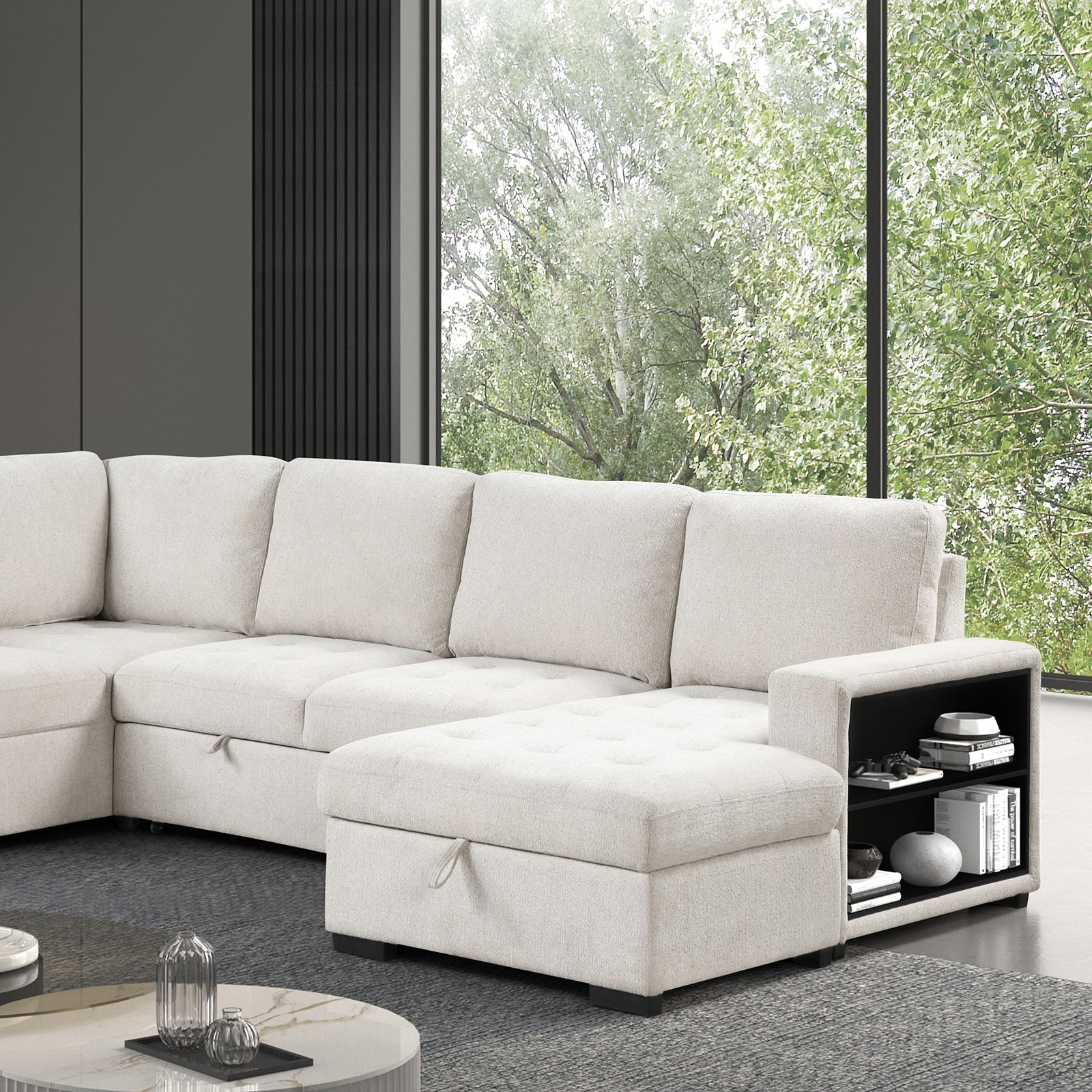 Stockwell Beige Sleeper Sectional Sofa