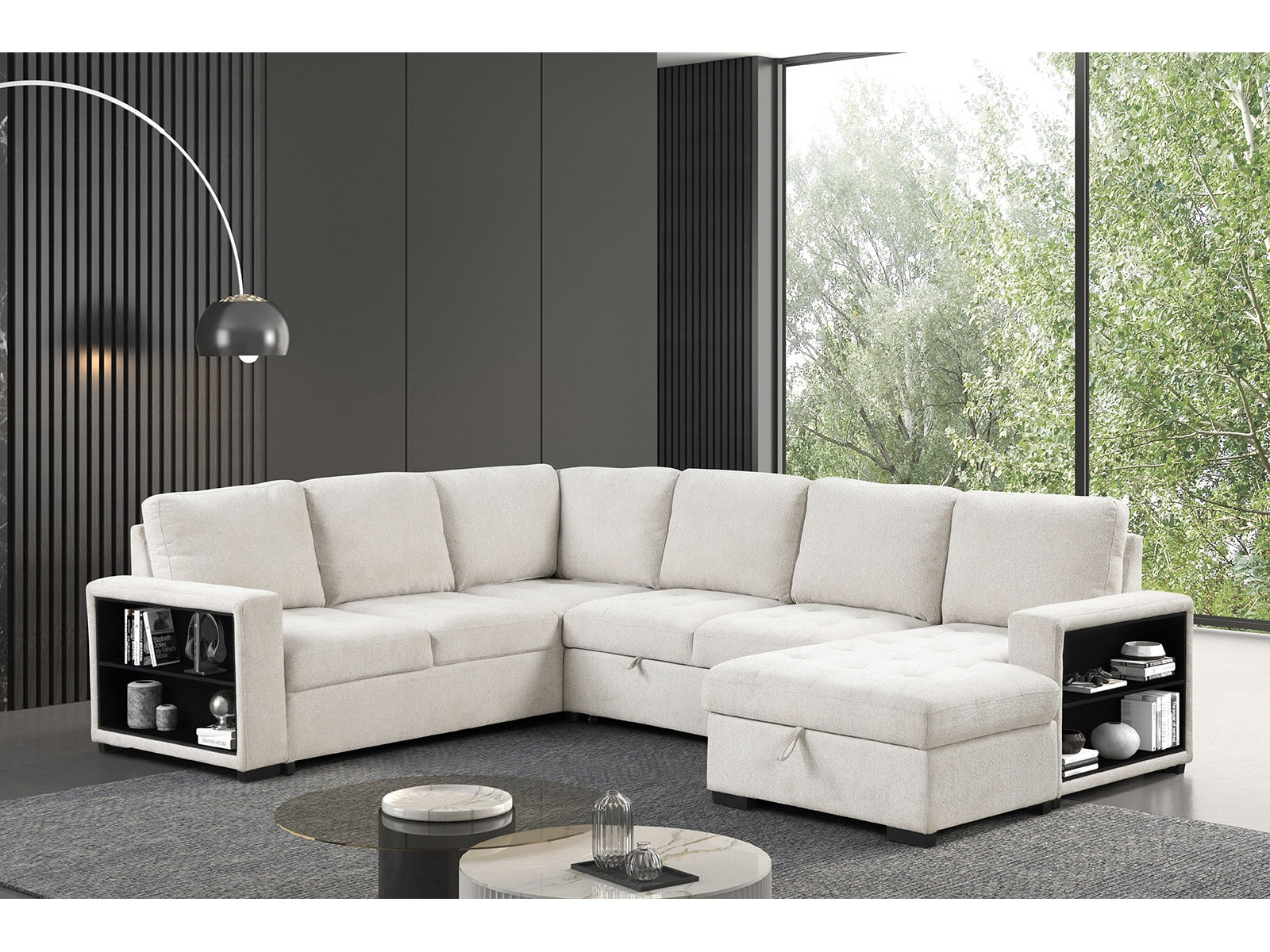 Stockwell Beige Sleeper Sectional Sofa