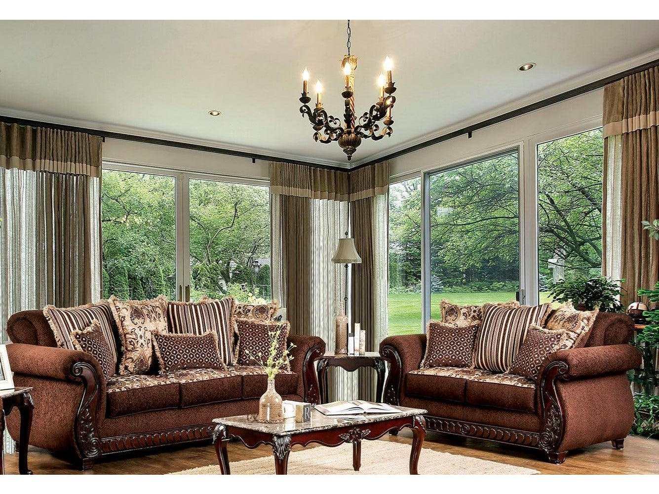 Tabitha Brown & Gold Stationary Sofa & Loveseat 2pc