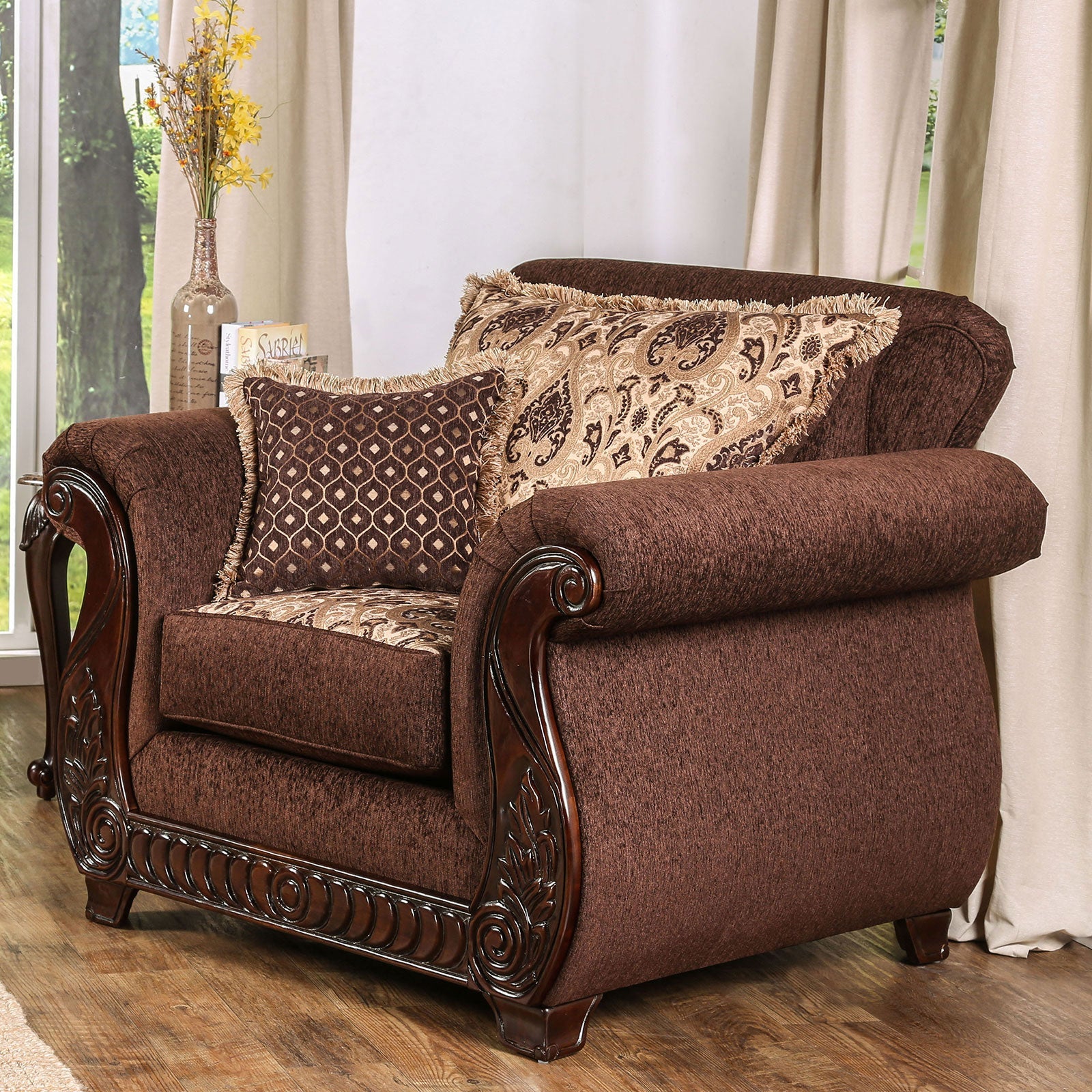 Tabitha Brown & Gold Stationary Sofa
