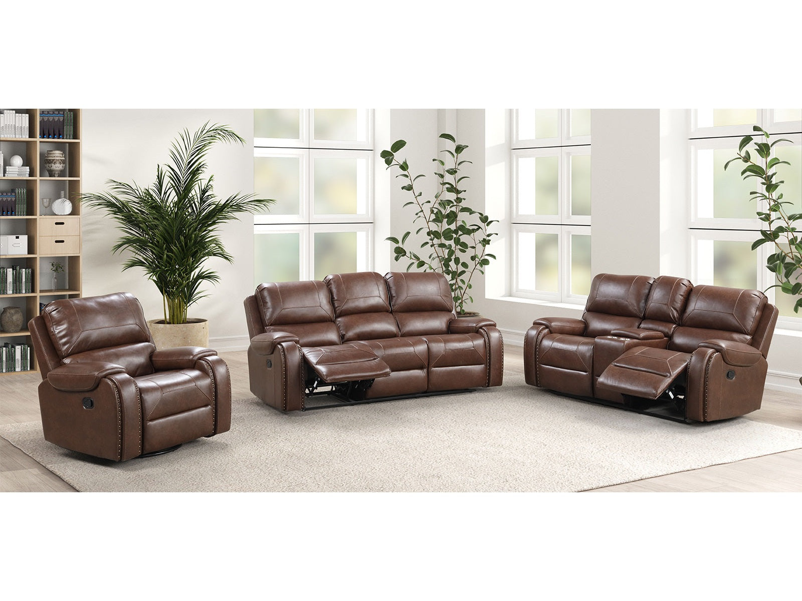 Tepic Brown Leatherette 3 Piece Living Room Set
