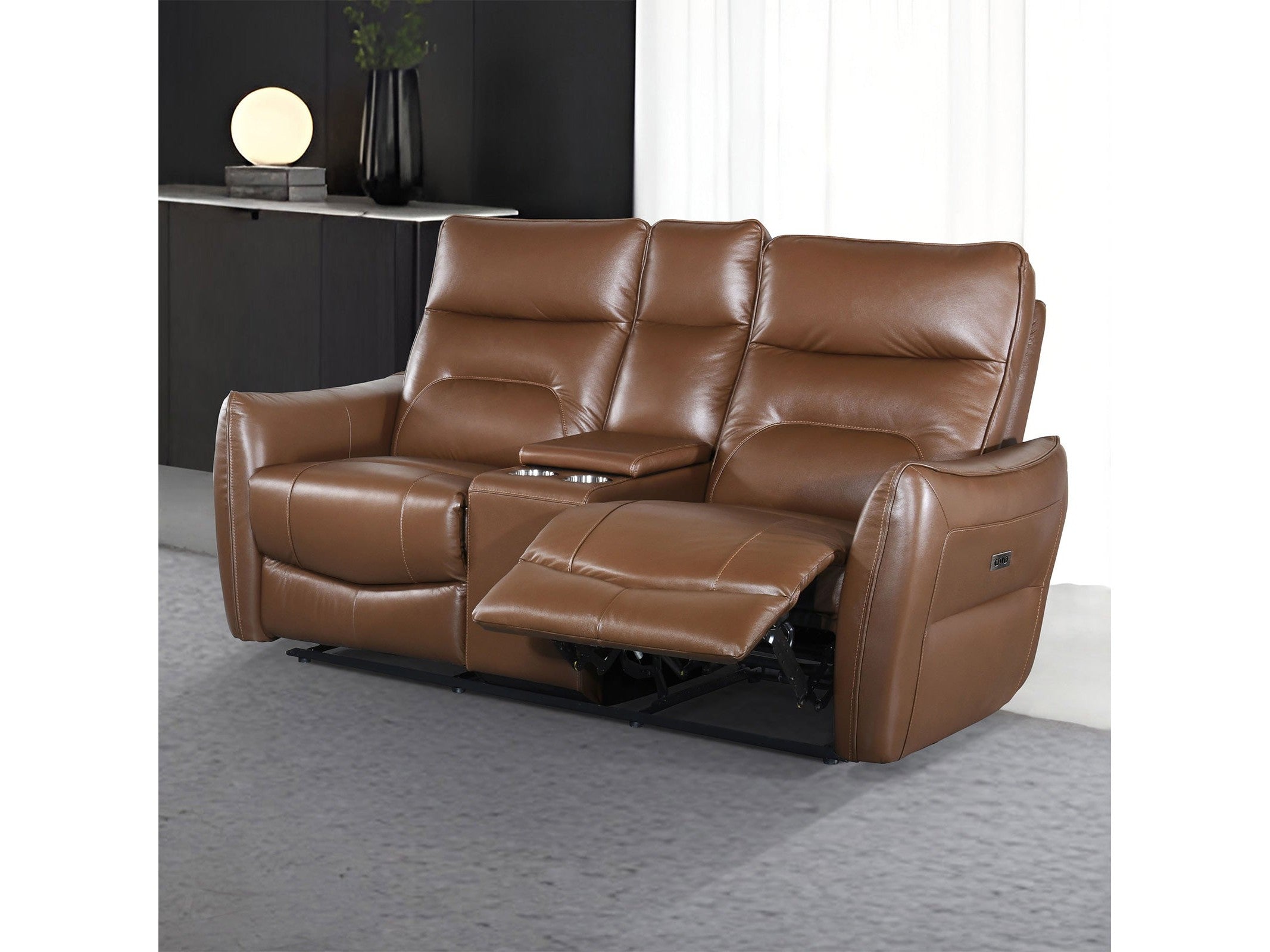 Terentius Caramel Brown Leather Match Reclining Loveseat