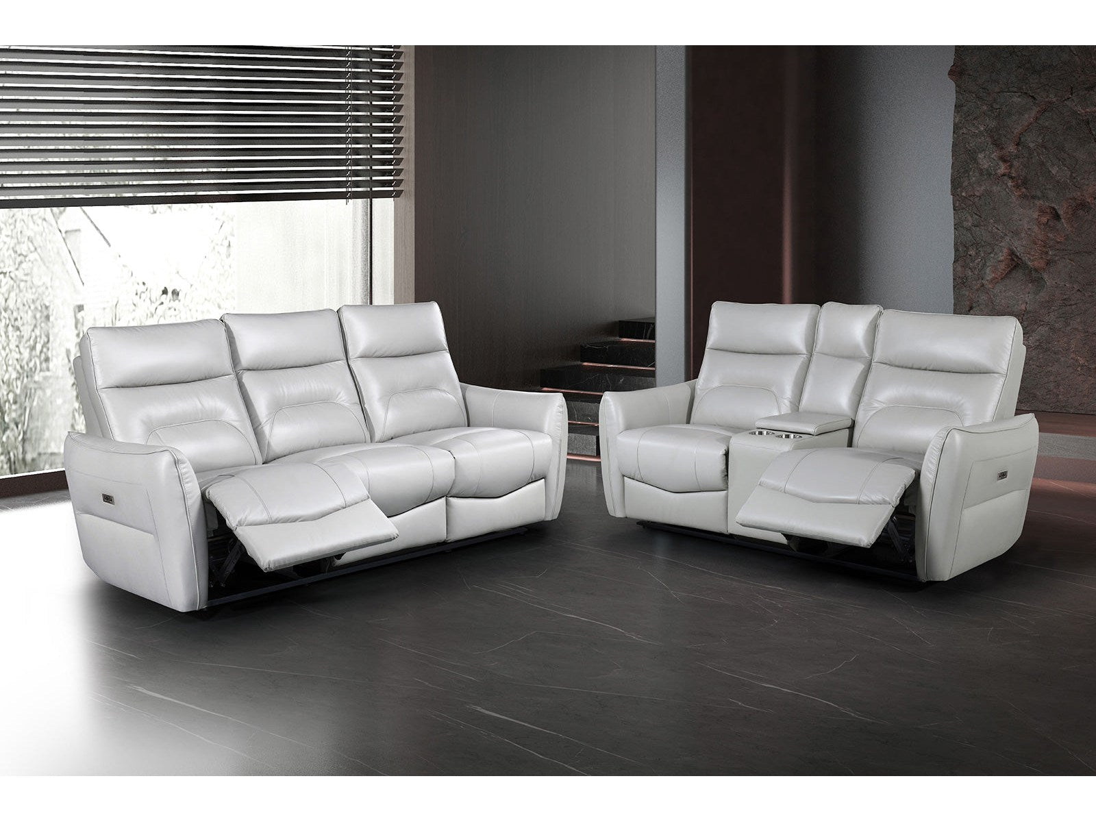 Terentius Taupe Leather Match Reclining Living Room Set