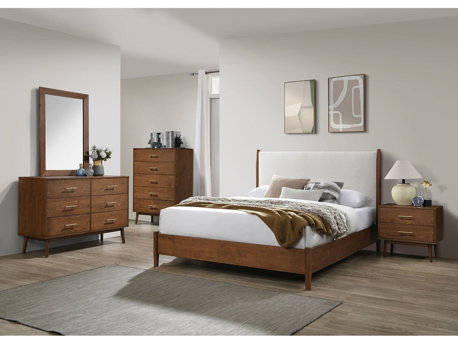 Thusis Walnut/Beige 5 Pc. Queen Bedroom Set w/ Chest