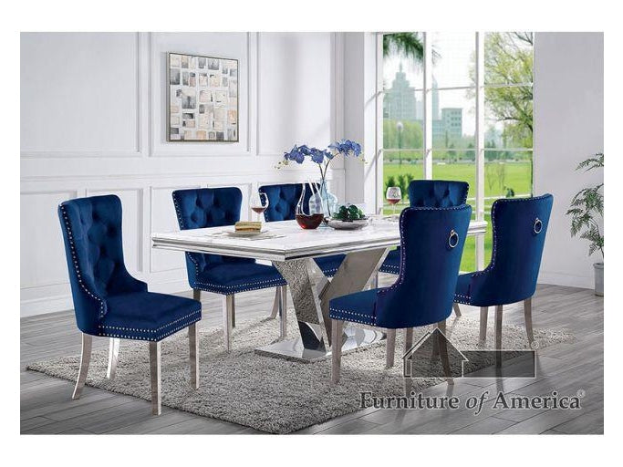 Valdevers Chrome & Navy 7pc Dining Room Set