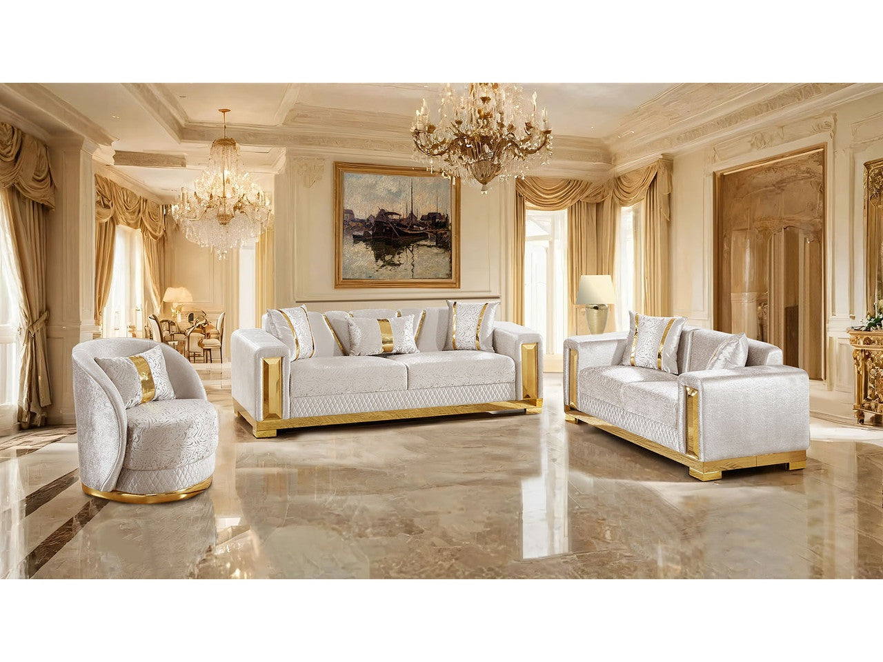 Valdosta Beige/Gold Loveseat