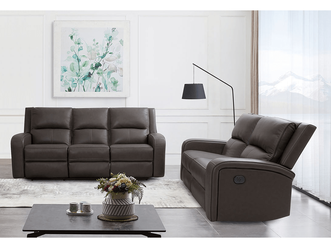 Vasilios Gray Leatherette Power Reclining Sofa & Loveseat