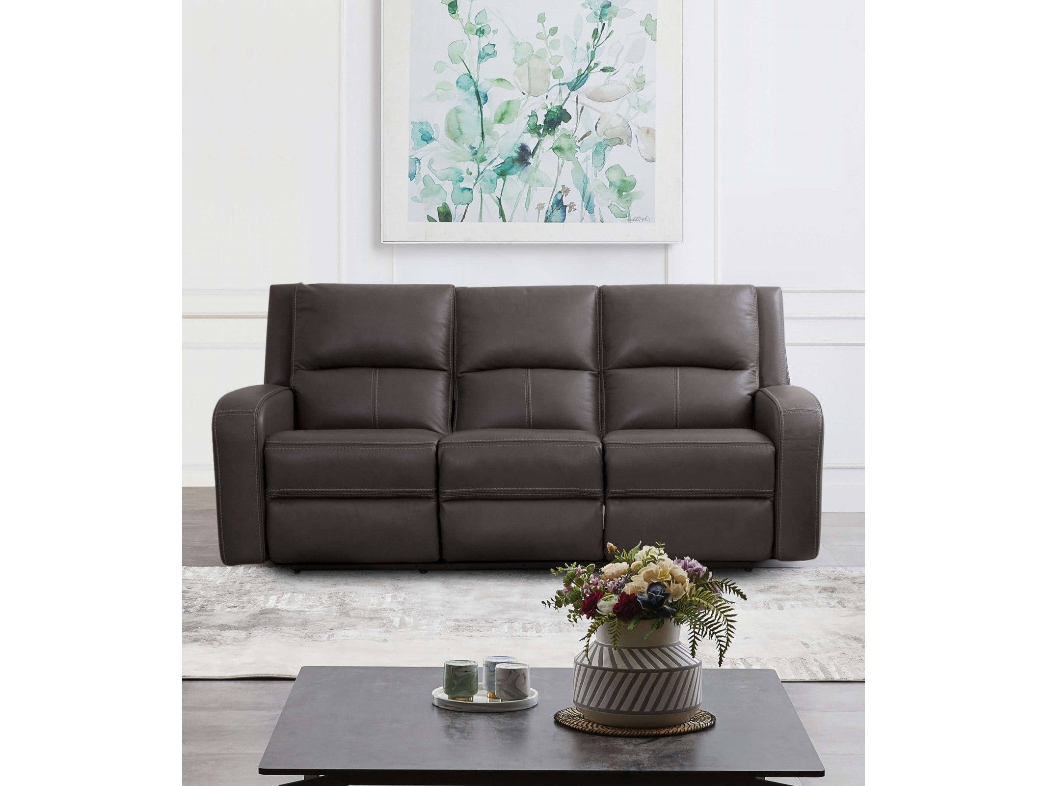 Vasilios Gray Leatherette Power Reclining Sofa