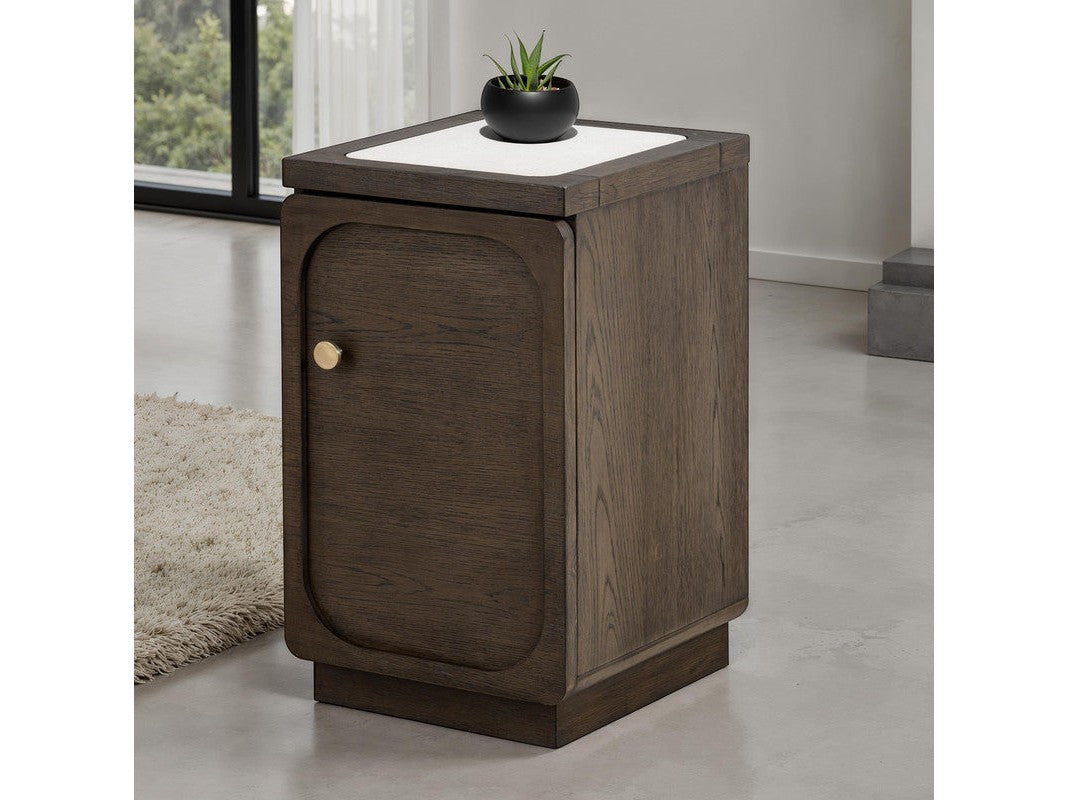 Vellara Dark Walnut Chairside Table w/ 1 Power Outlet