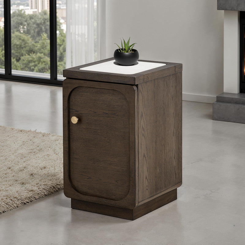Vellara Dark Walnut Chairside Table w/ 1 Power Outlet