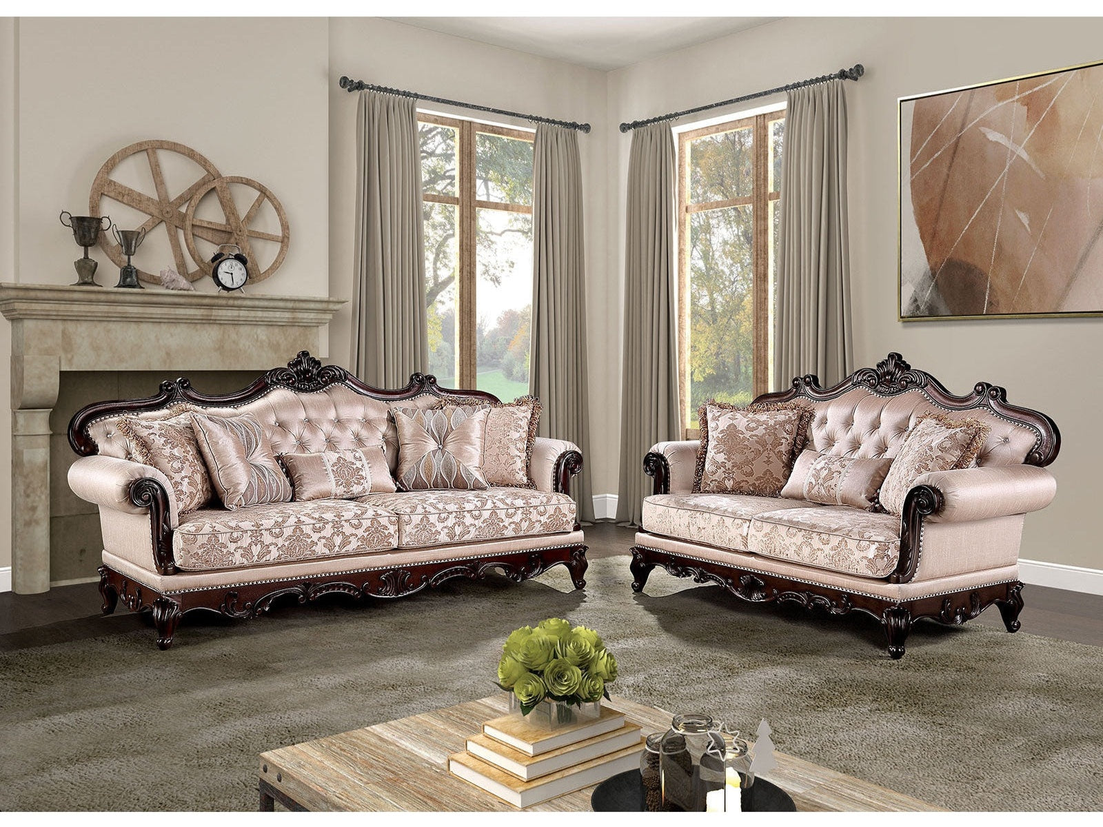 Veracruz Dark Cherry/Light Brown Sofa & Loveseat