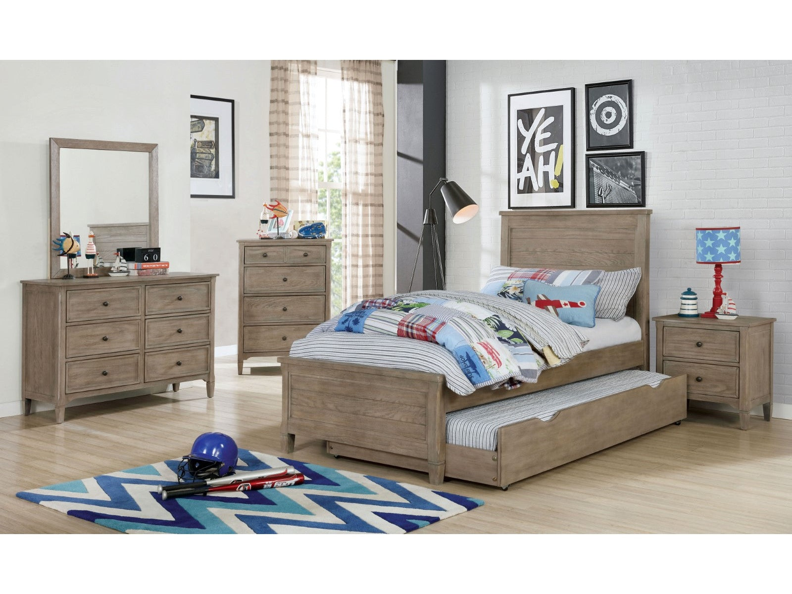 Vevey Wire-Brushed Warm Gray 4 Pc. Twin Bedroom Set