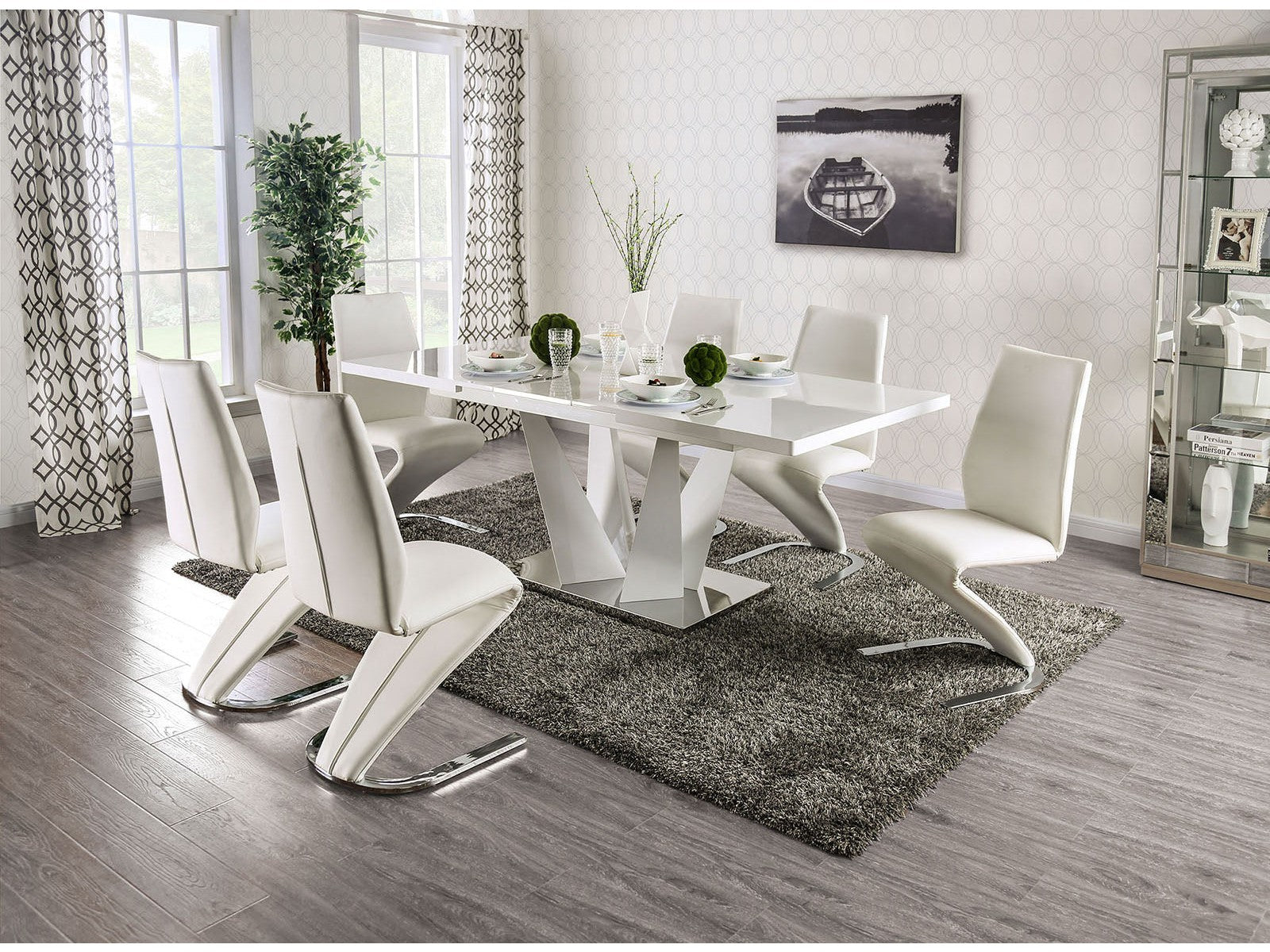Zain White/Chrome 7 Pc. Dining Set