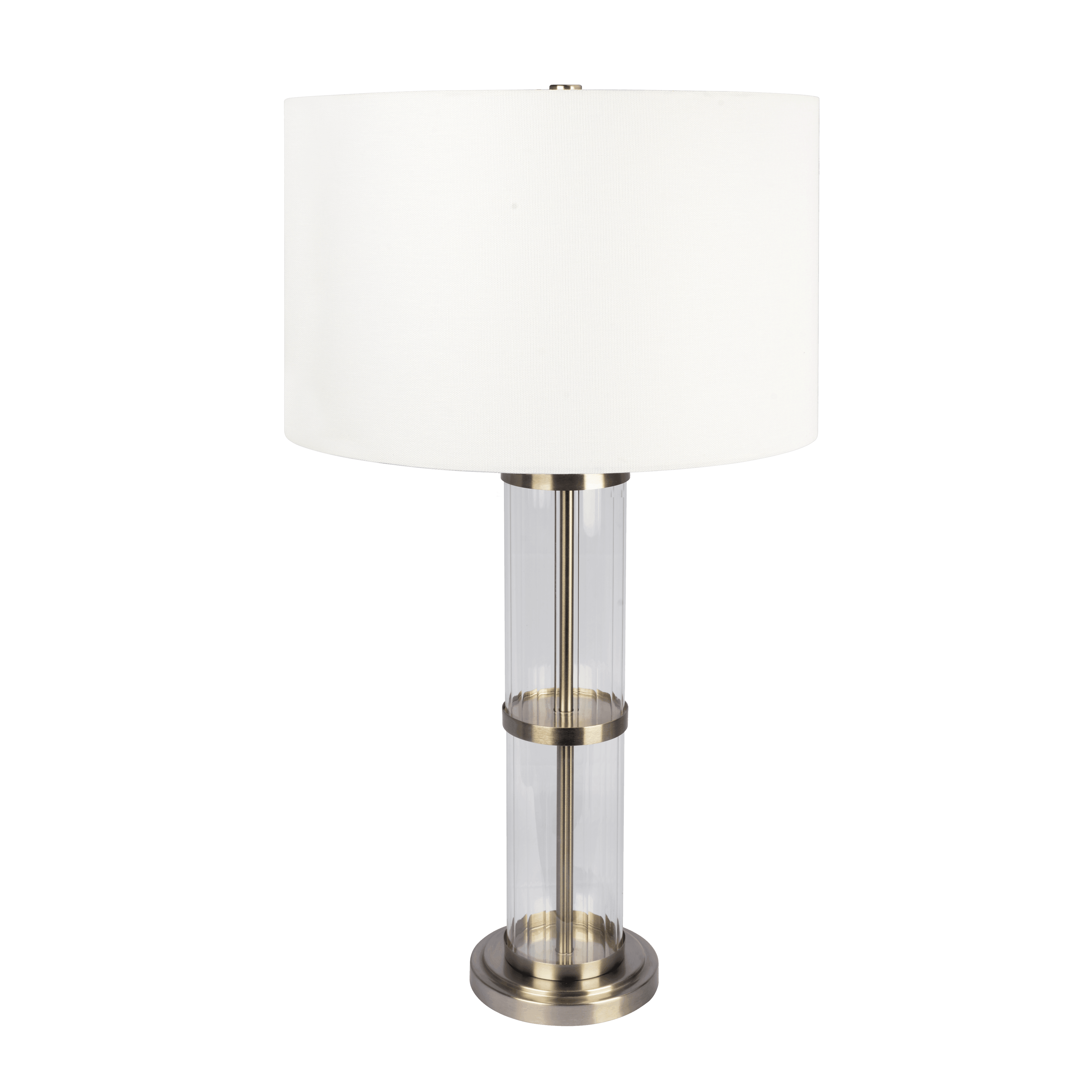 Echo Brushed Nickel Table Lamp with On/Off Switch Clear Glass Body Metal Base
