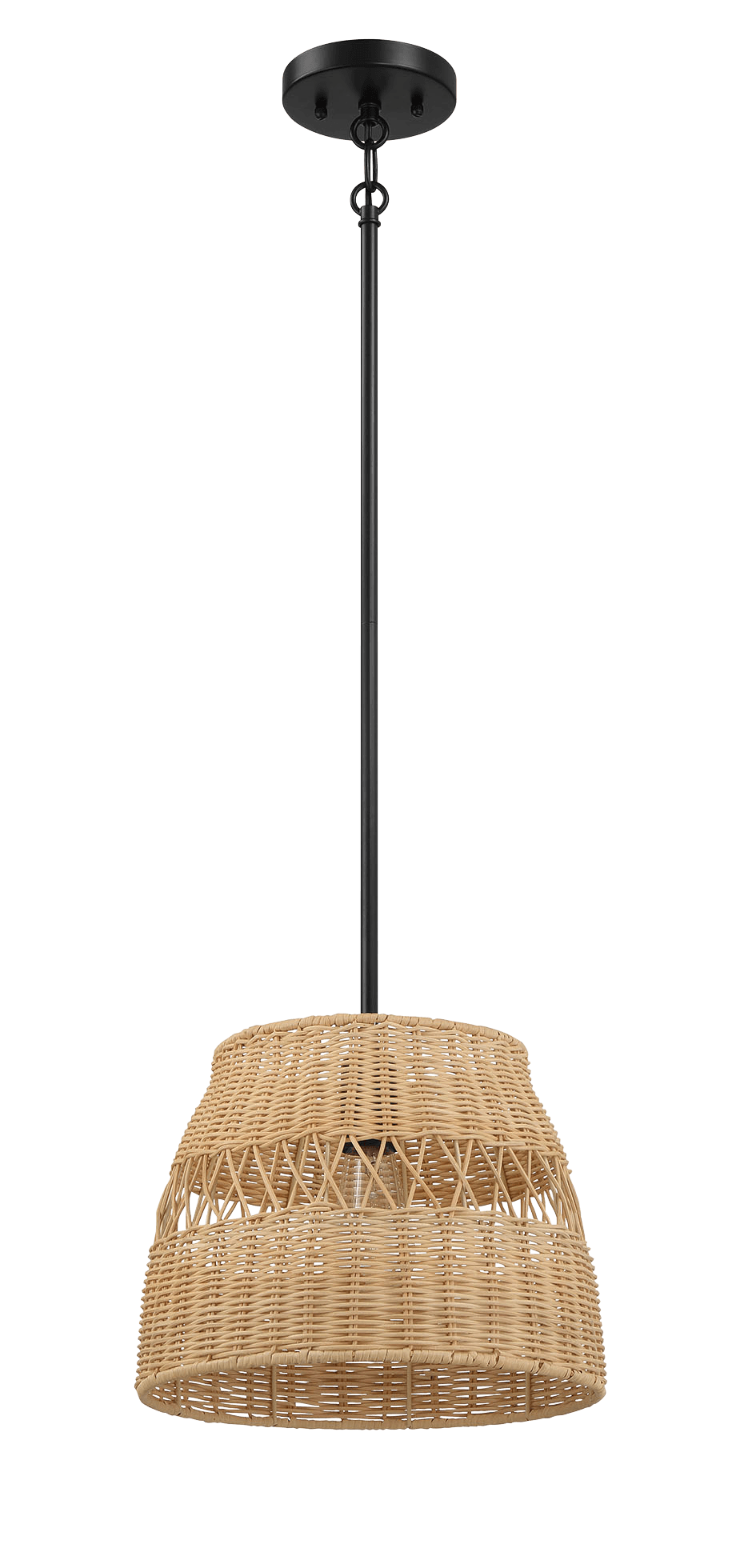 Essence Single Lights Pendant With Rattan Shade Black Metal Finish for Farmhouse Style