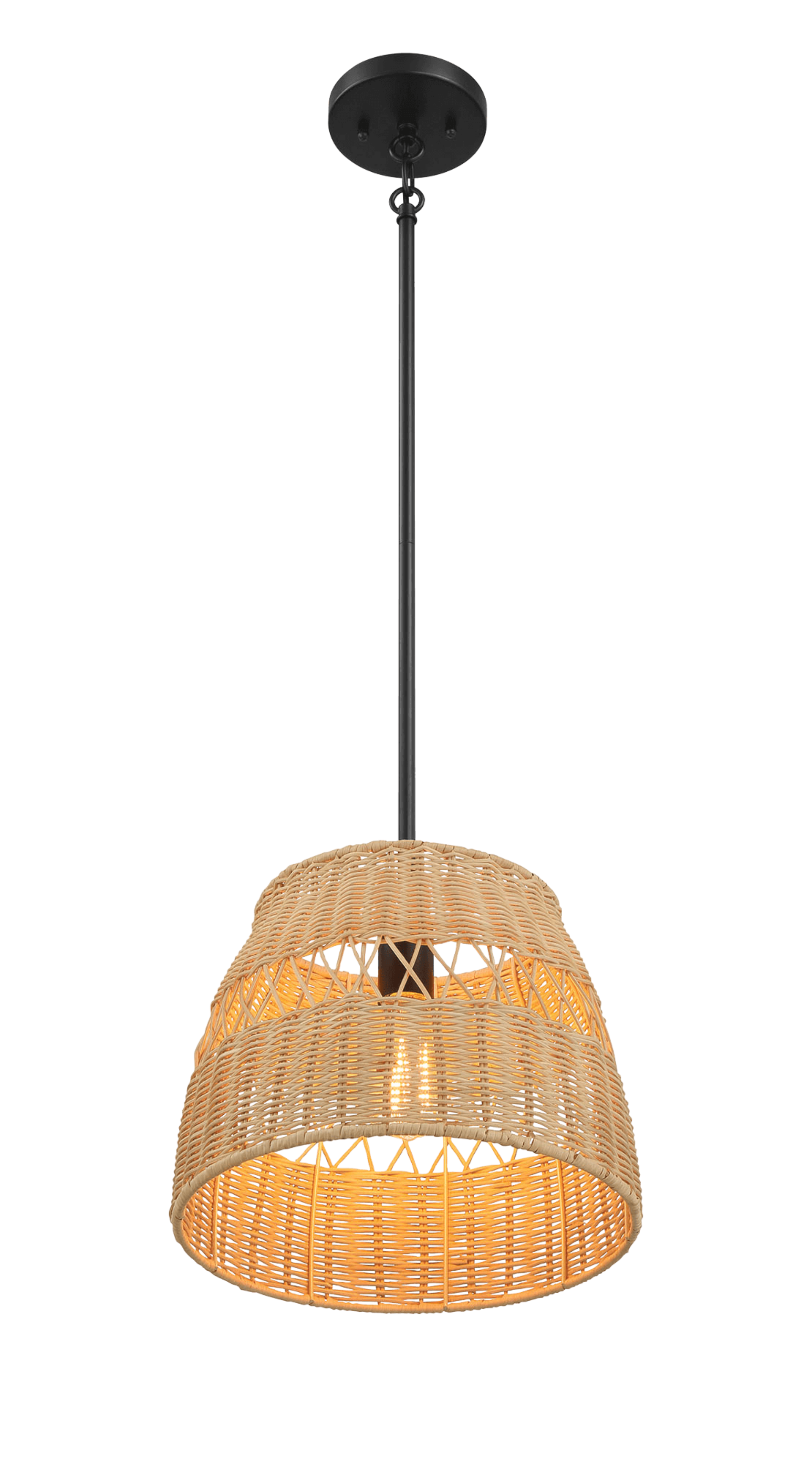 Essence Single Lights Pendant With Rattan Shade Black Metal Finish for Farmhouse Style