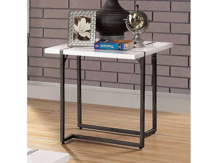 izar White/Gun Metal End Table
