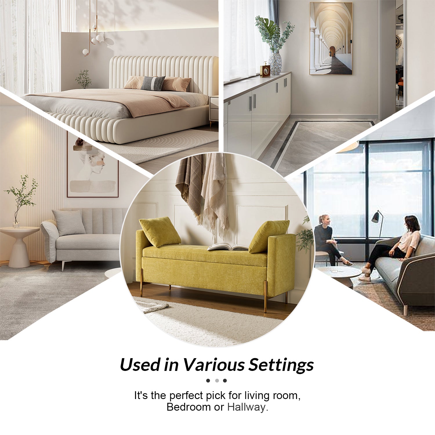 Arrigo Upholstered Flip Top Storage Bench in Mustard