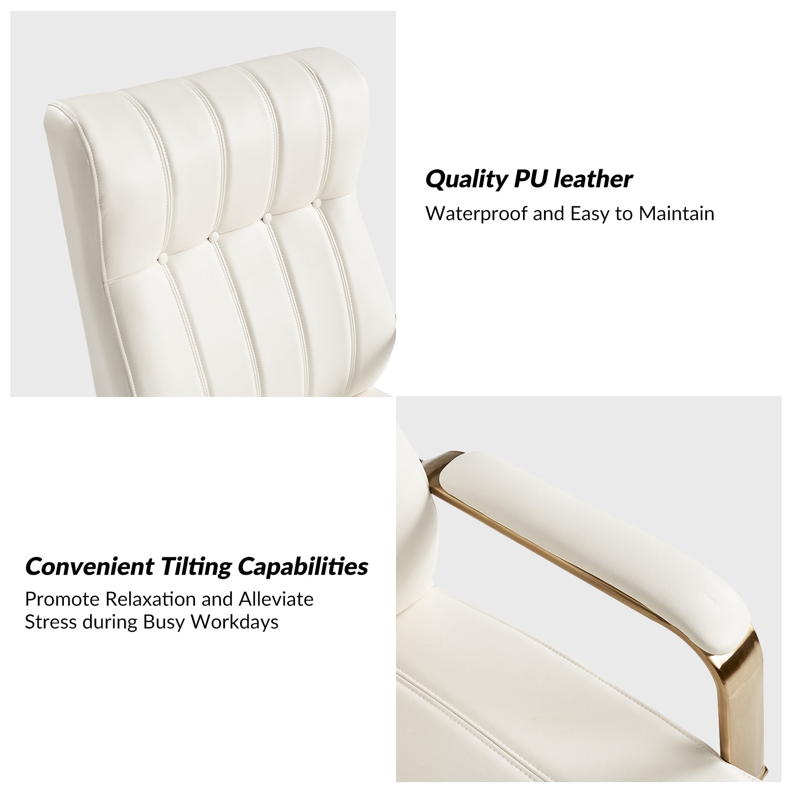 Conan Leather Ergonomic Executive Office Chair in Ivory