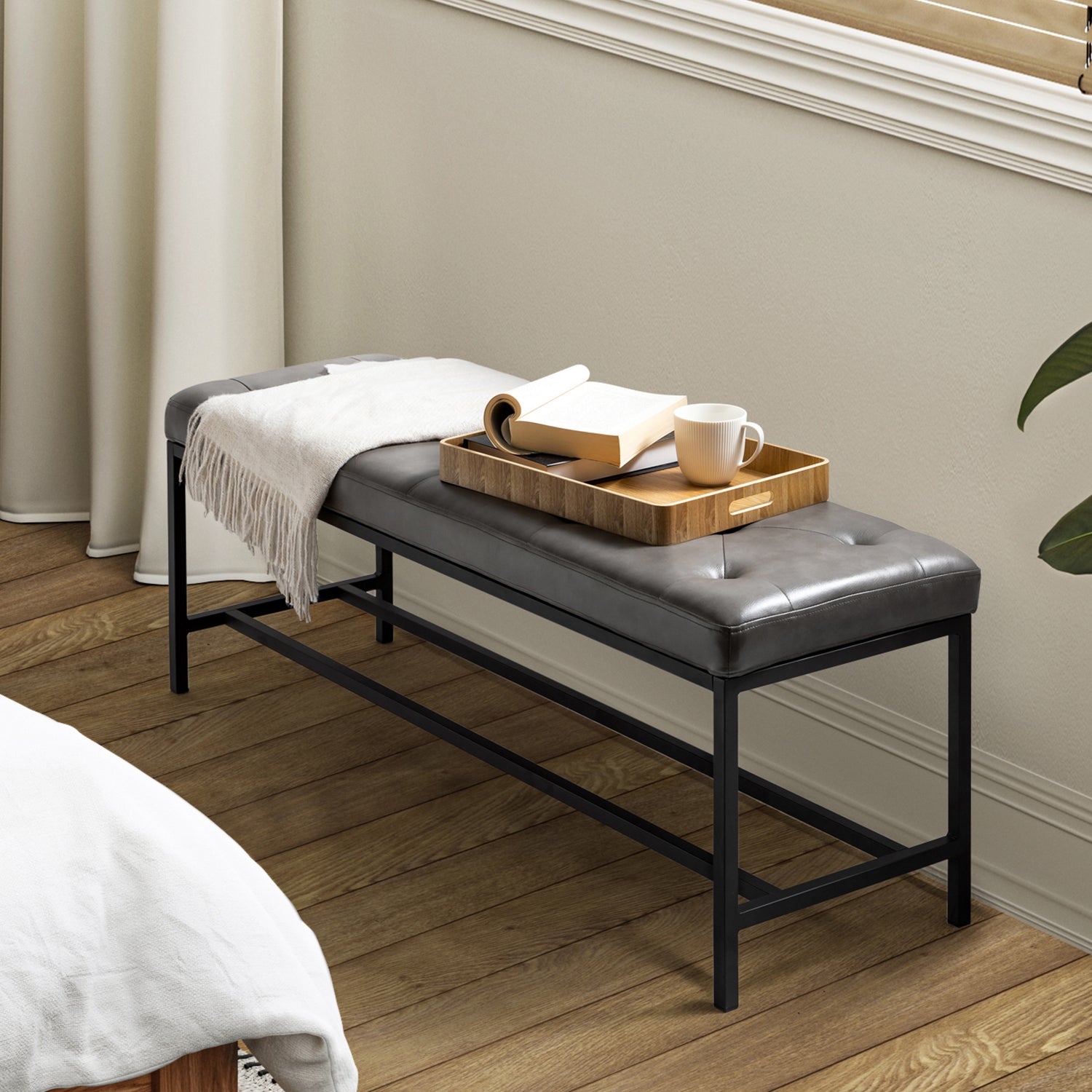 Jakob Upholstered Bench in Grey