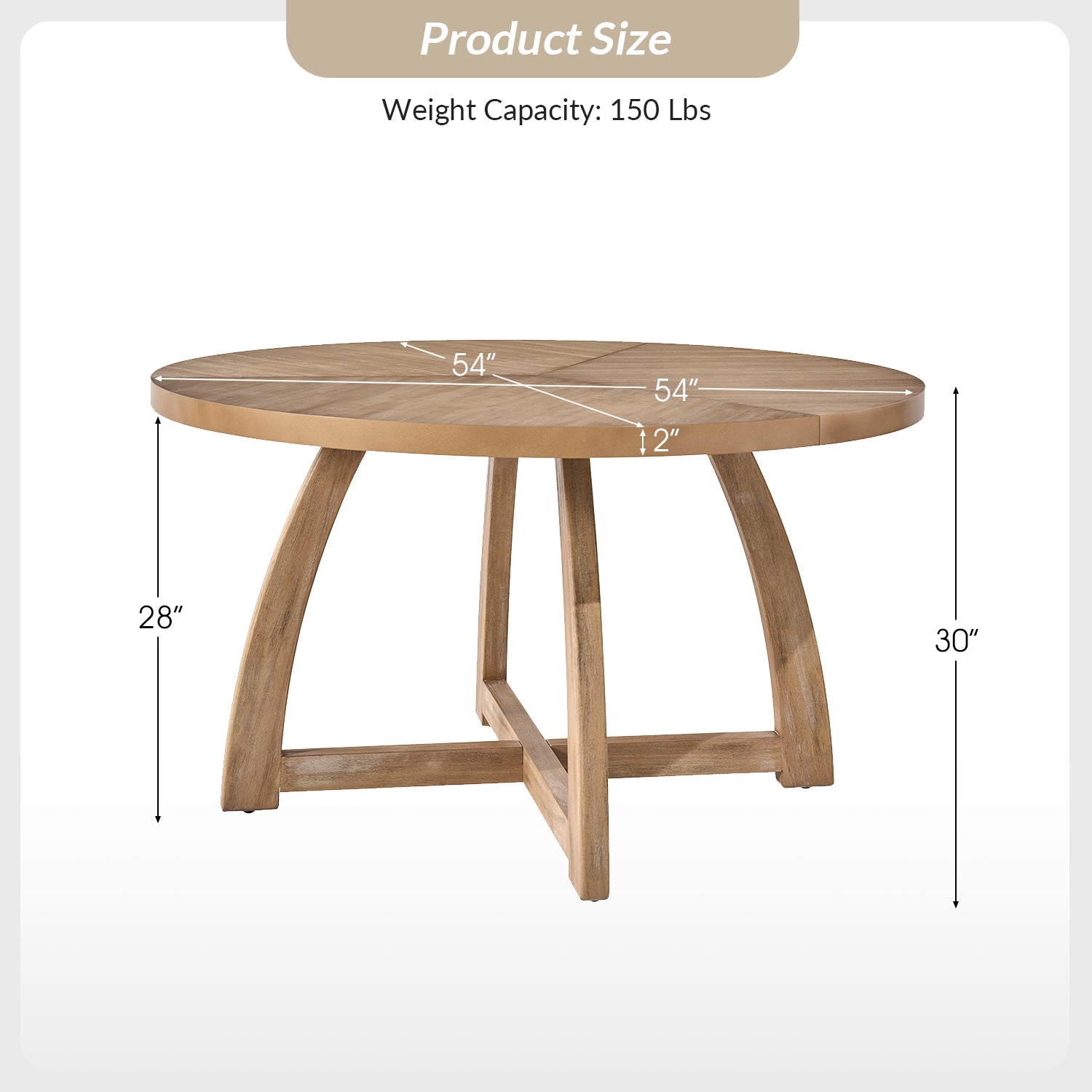 Miranda Solid Wood Round Dining Table in Natural