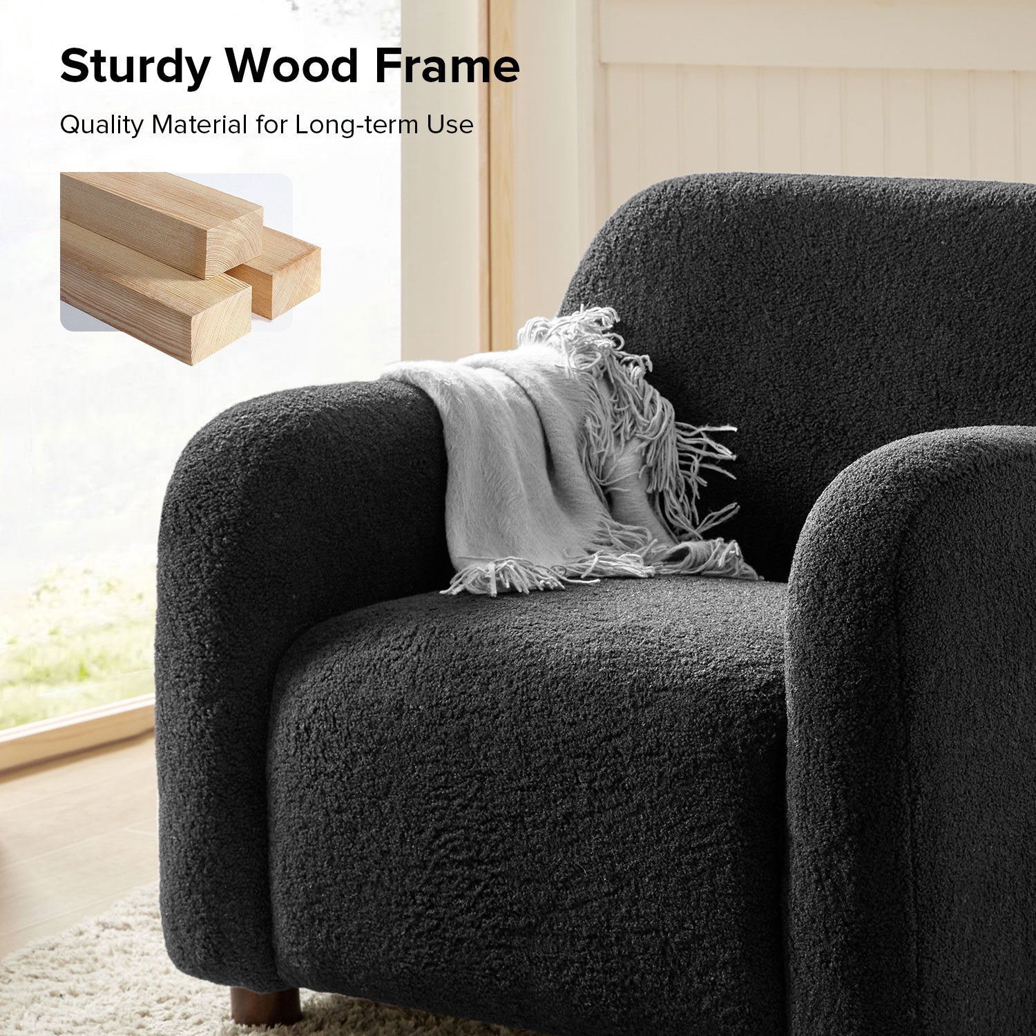 Bernie Boucle Upholstered Armchair in Black